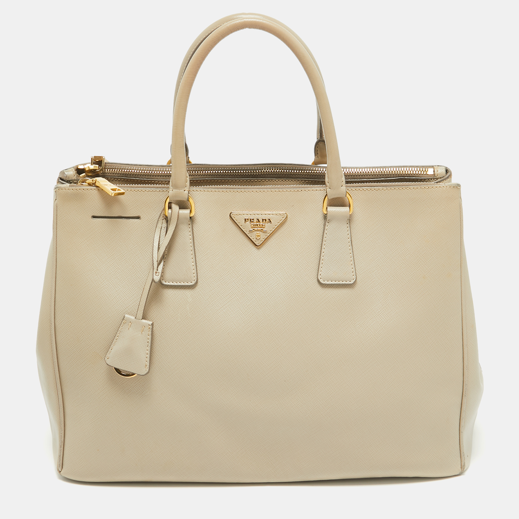 

Prada Light Beige Saffiano Lux Leather  Double Zip Tote