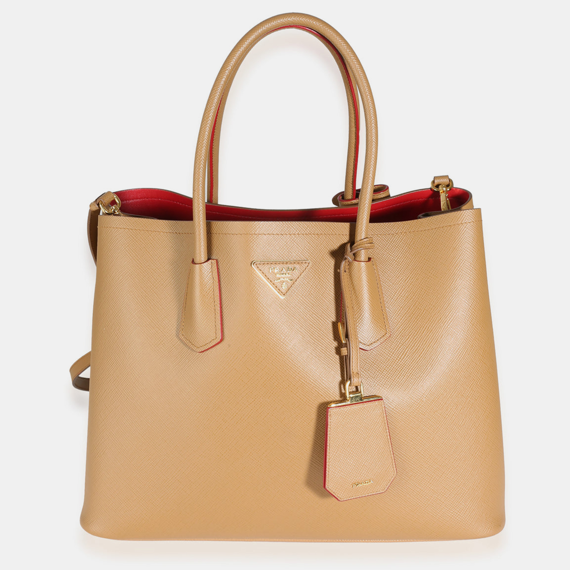 

Prada Caramel Saffiano Medium Double Tote Bag, Beige