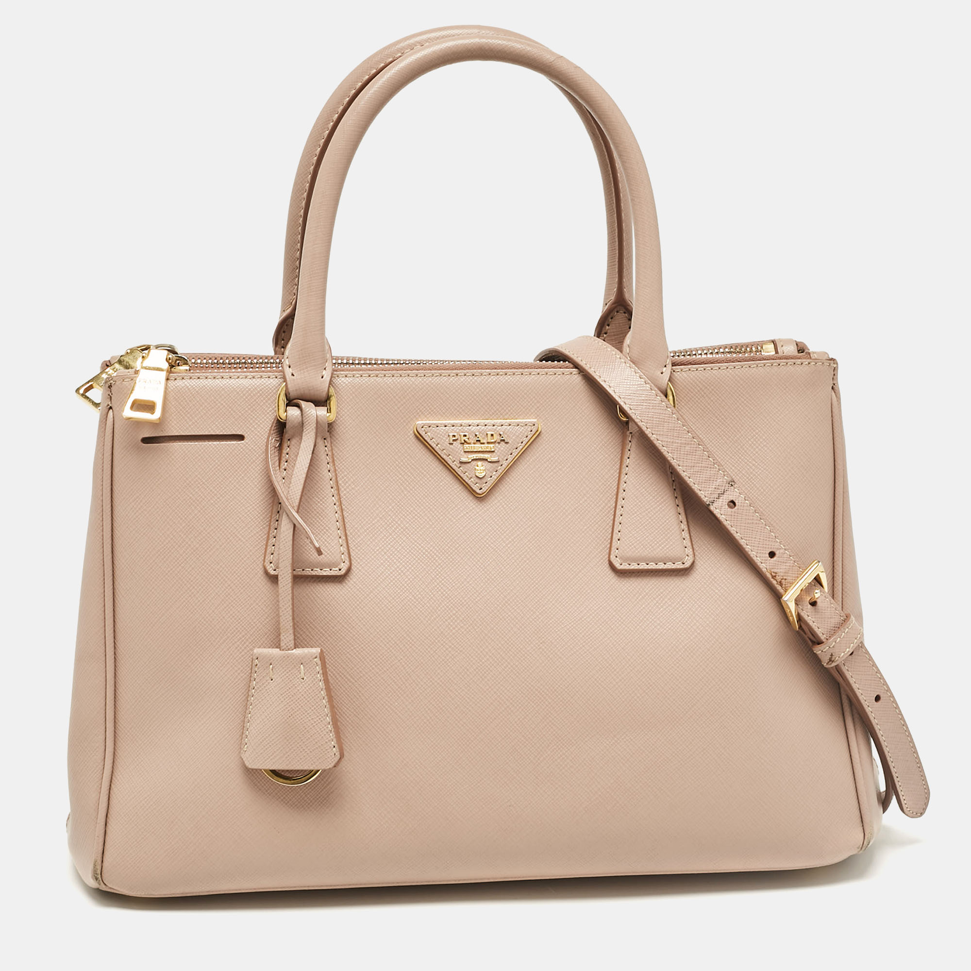 

Prada Light Pink Saffiano Lux Leather  Galleria Double Zip Tote