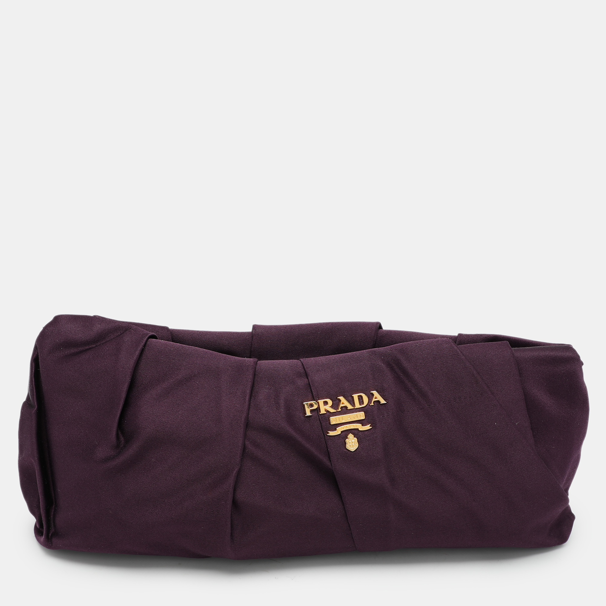 

Prada Purple Satin Raso Pleated Clutch