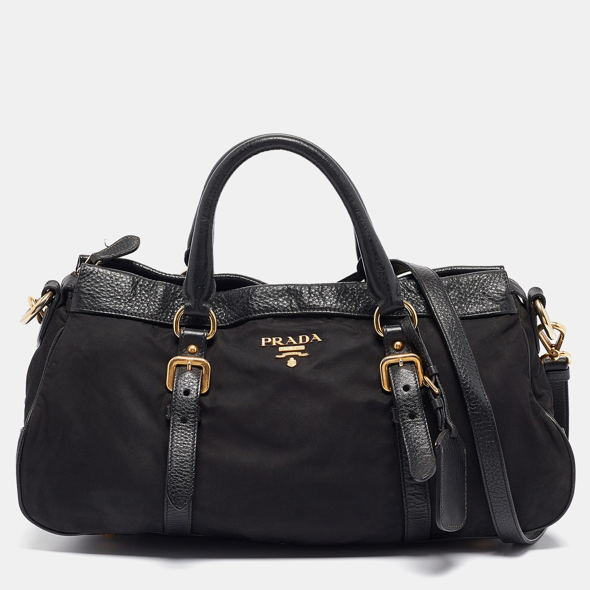 

Prada Black Leather and Nylon Buckle Shoulder Bag