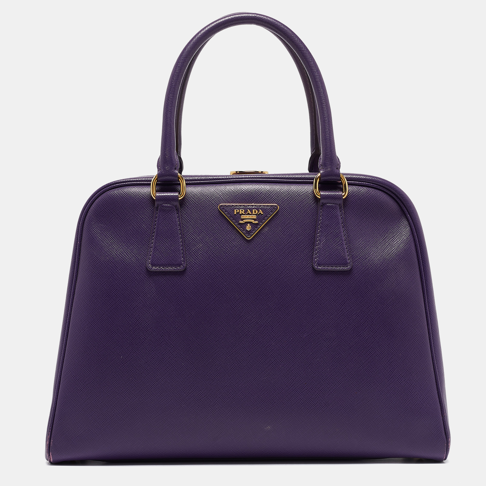 

Prada Purple Saffiano Lux Leather Pyramid Frame Satchel