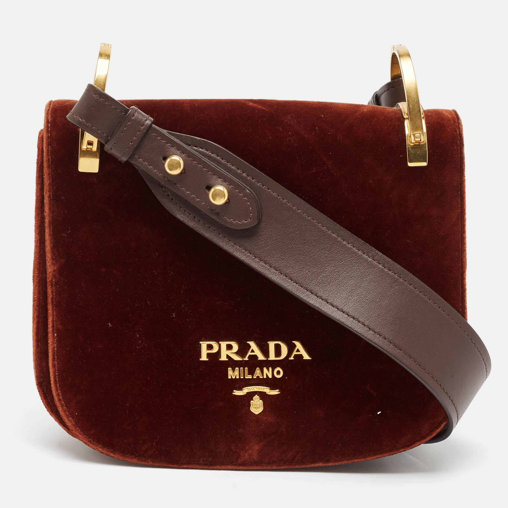 Pre-owned Prada Brown Velvet Pionniere Saddle Bag