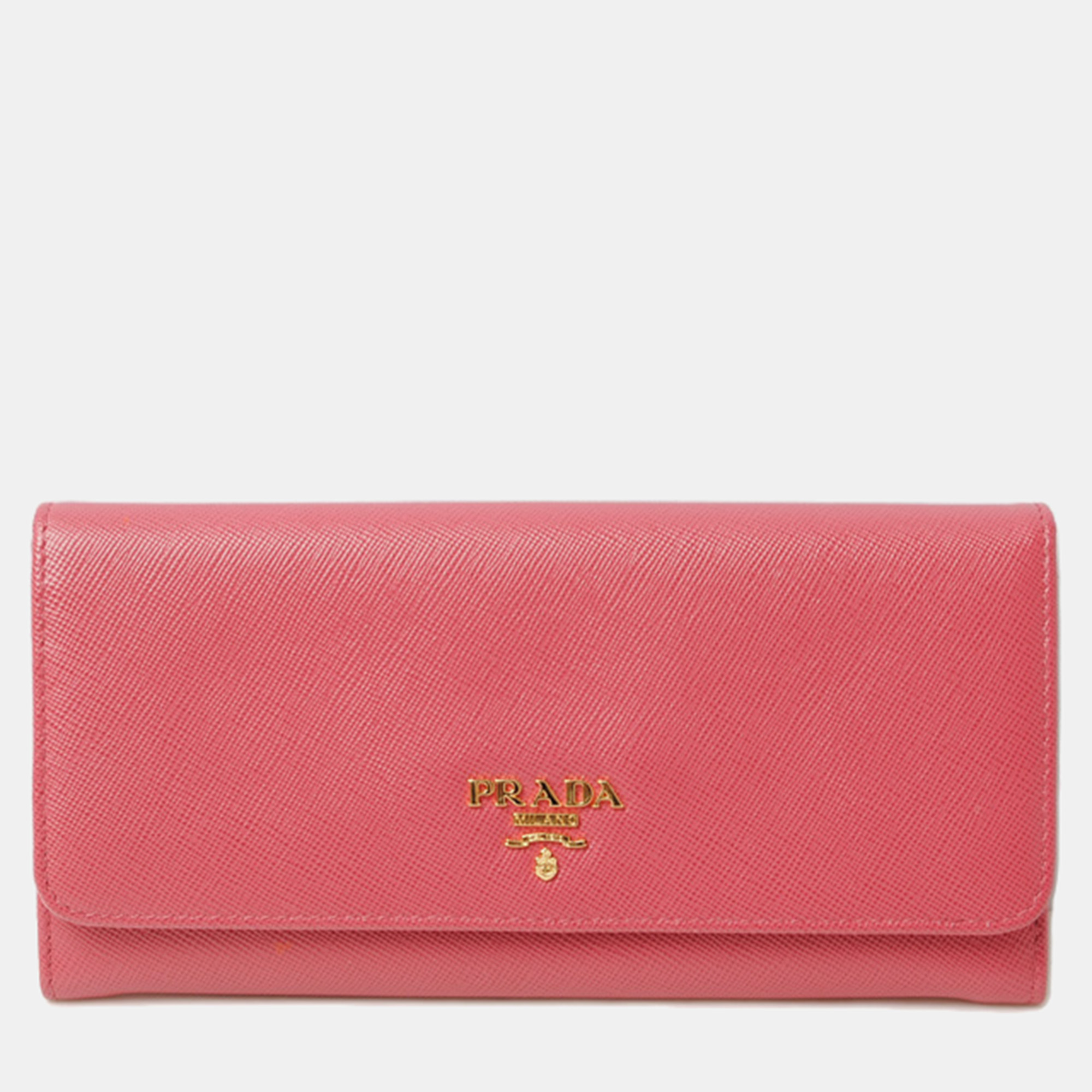 

Prada Pink Saffiano Leather Metal Long Wallet