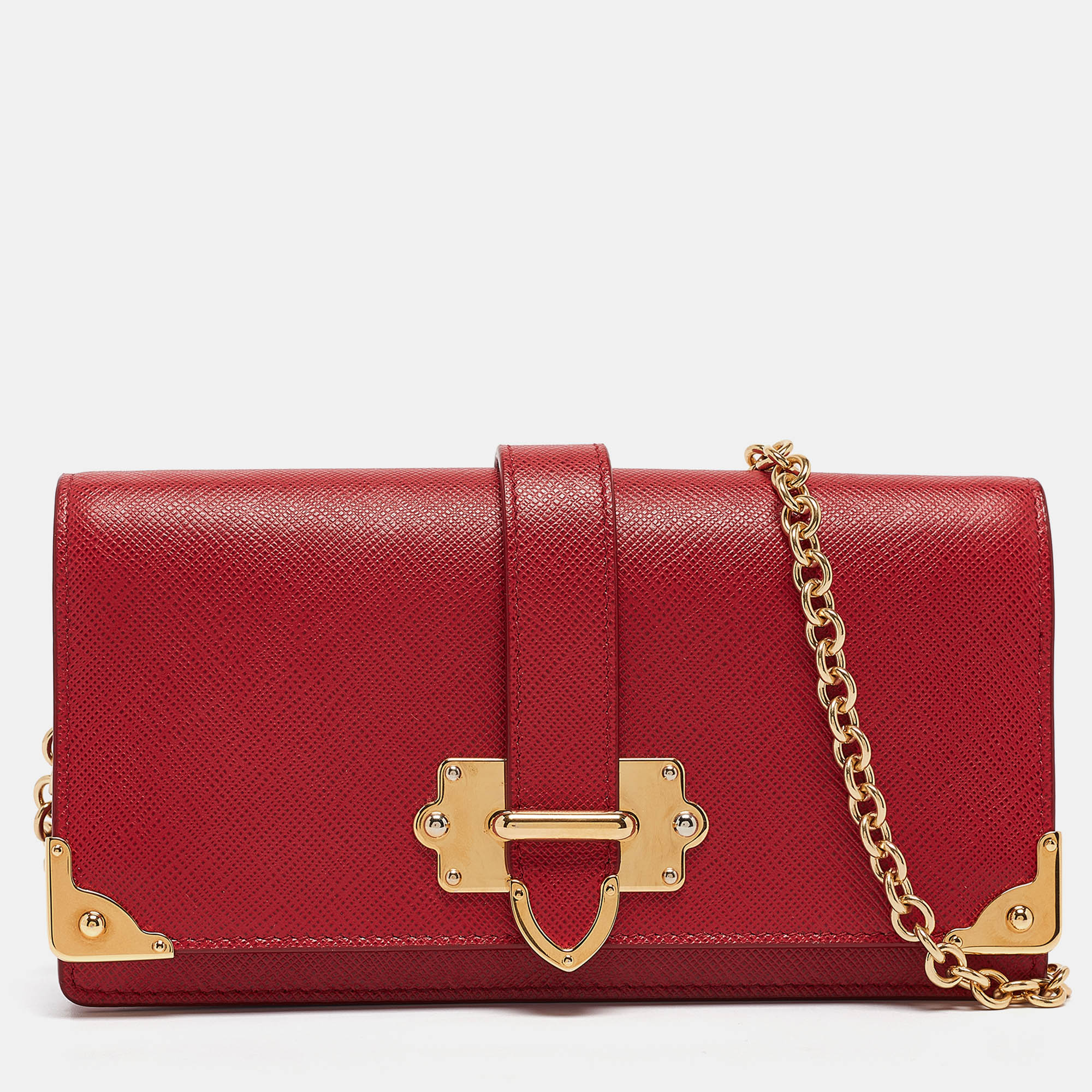 

Prada Red Saffiano Leather Cahier Wallet on Chain