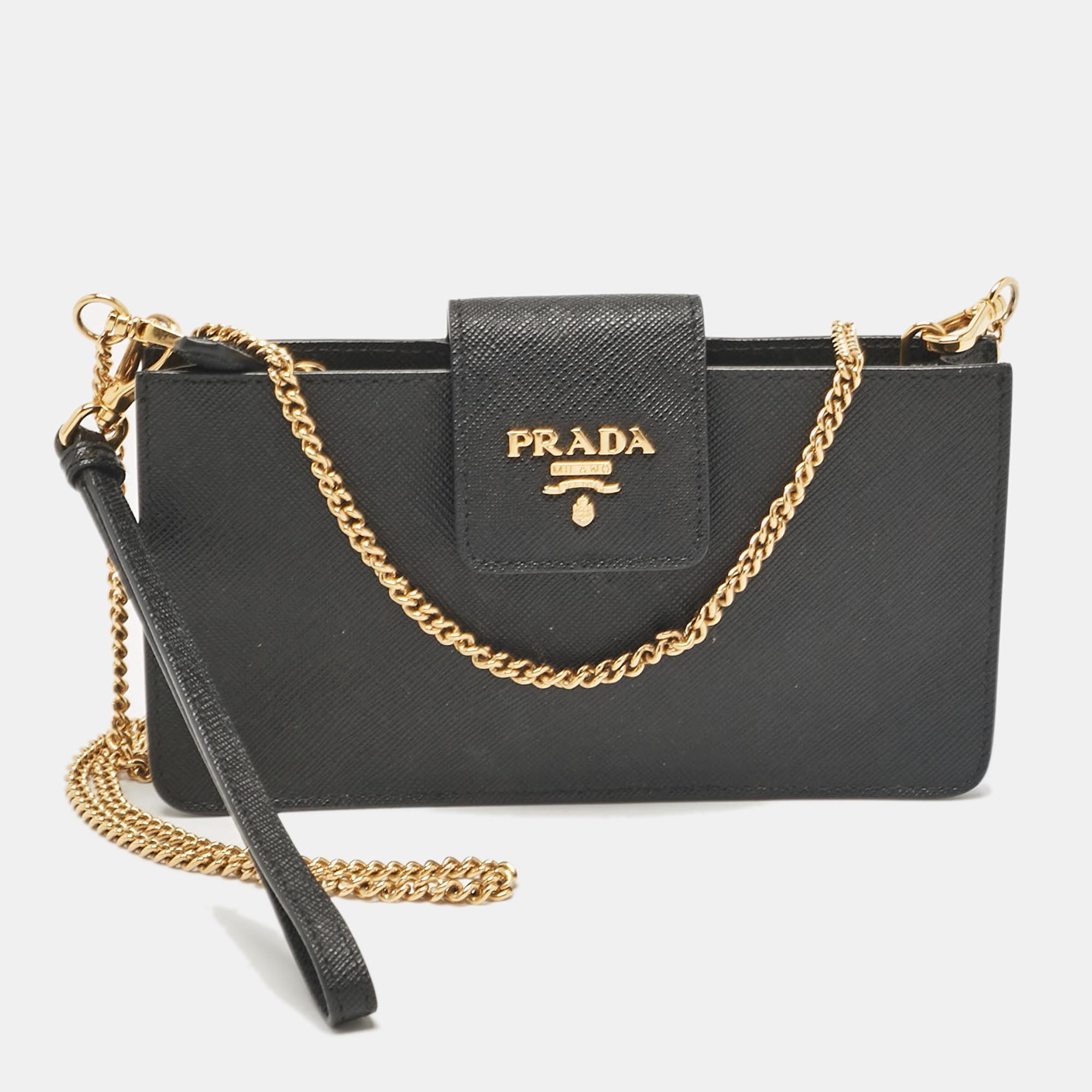 

Prada Black Saffiano Leather Phone Crossbody Bag