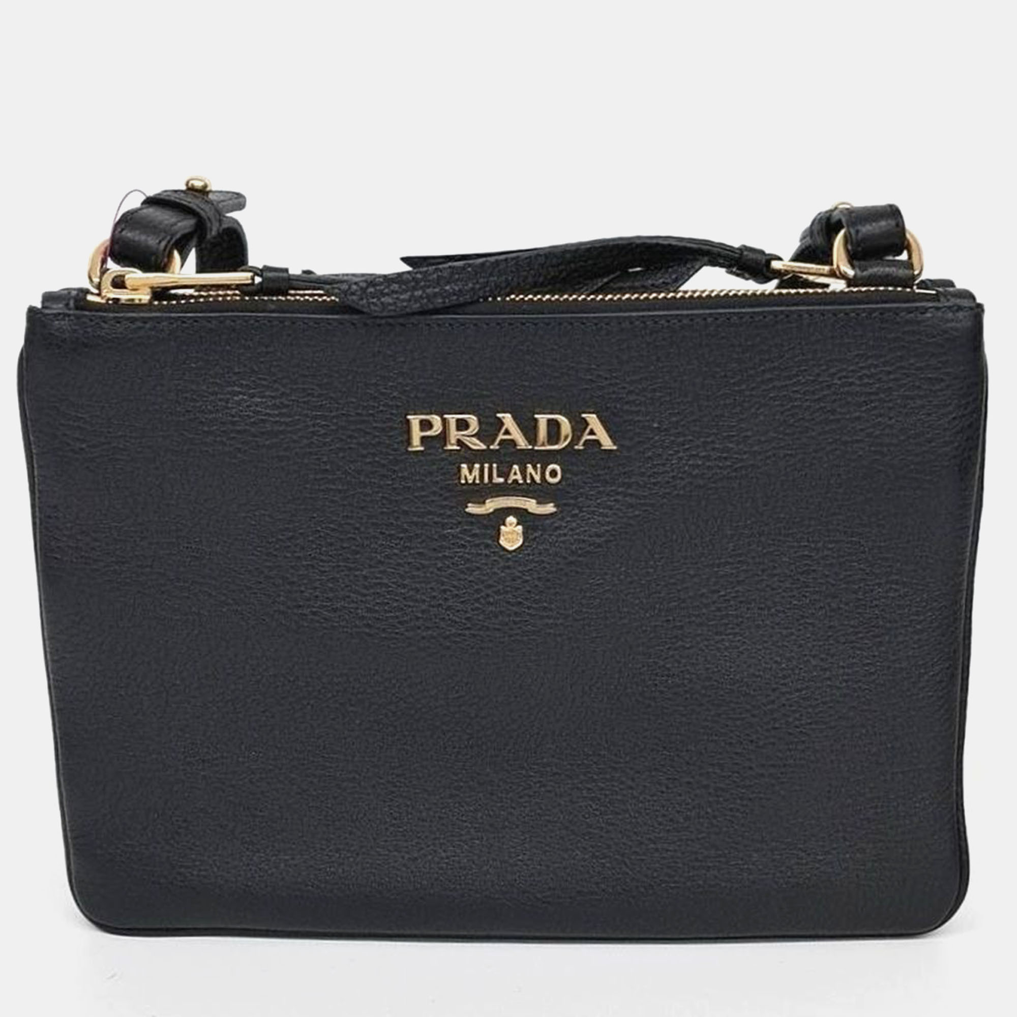 Pre-owned Prada Vitello Phoenix Crossbody Bag In Black