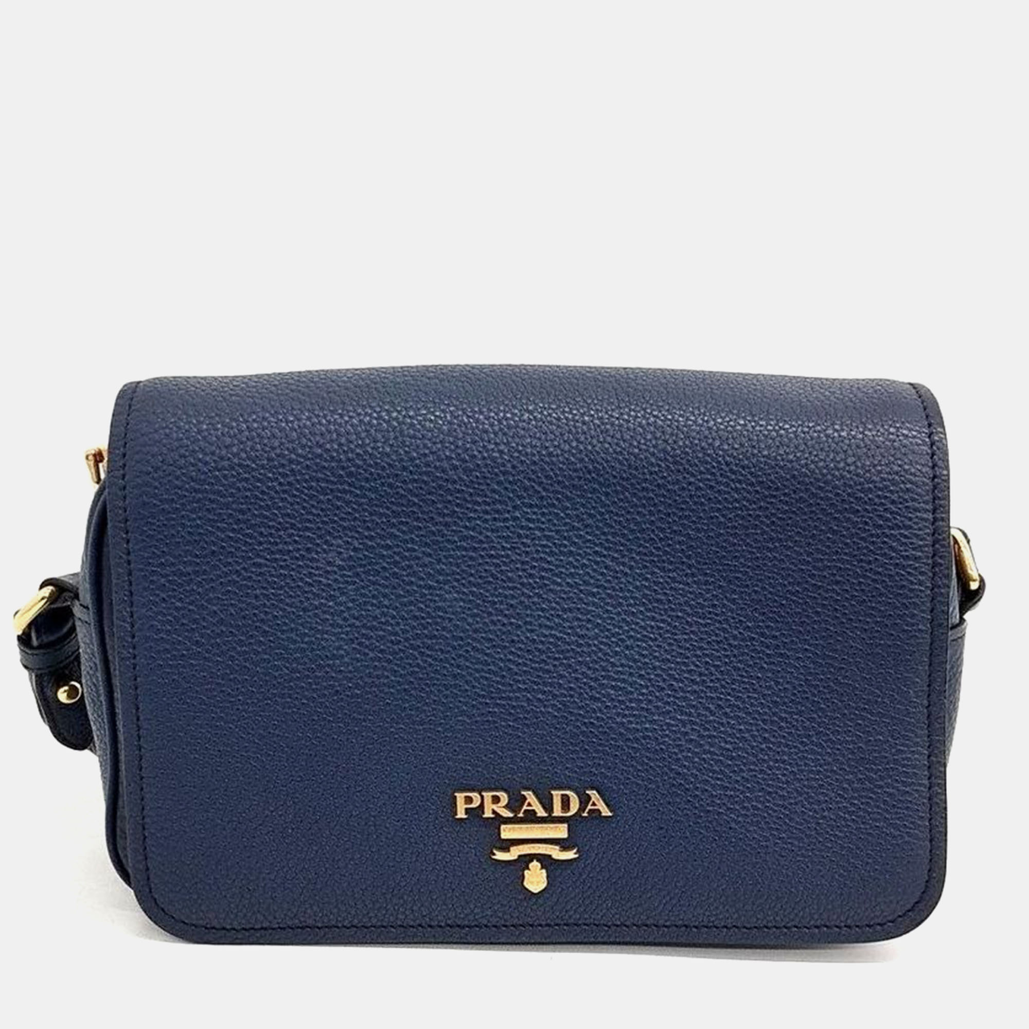 Pre-owned Prada Vitello Phoenix Crossbody Bag In Blue