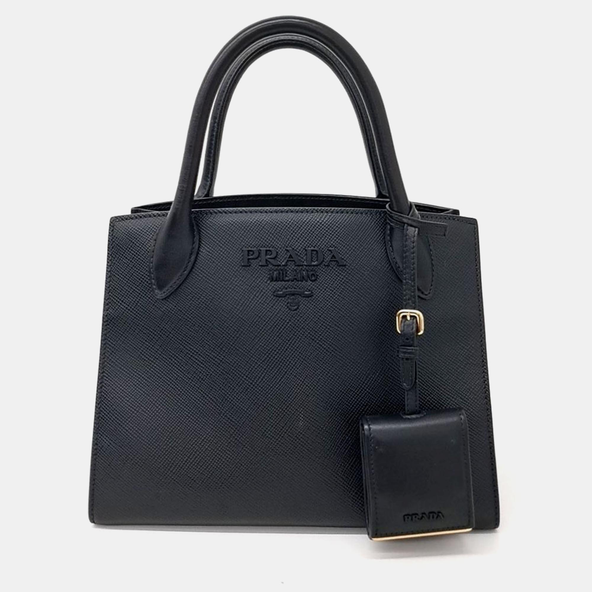 

Prada Saffiano Monochrome Tote and Shoulder Bag, Black