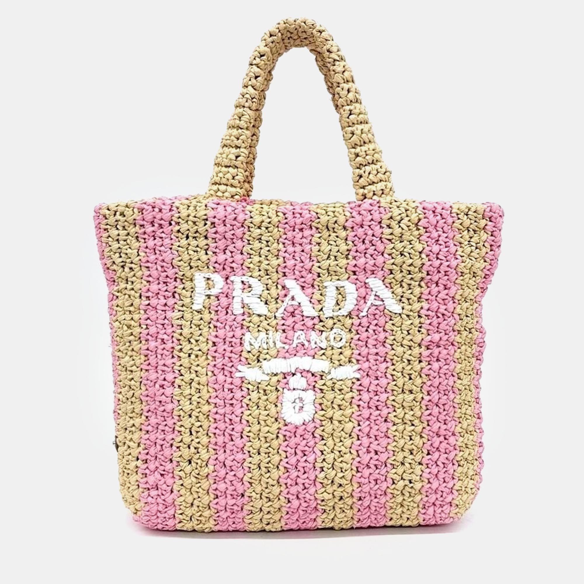 

Prada raffia tote bag, Beige