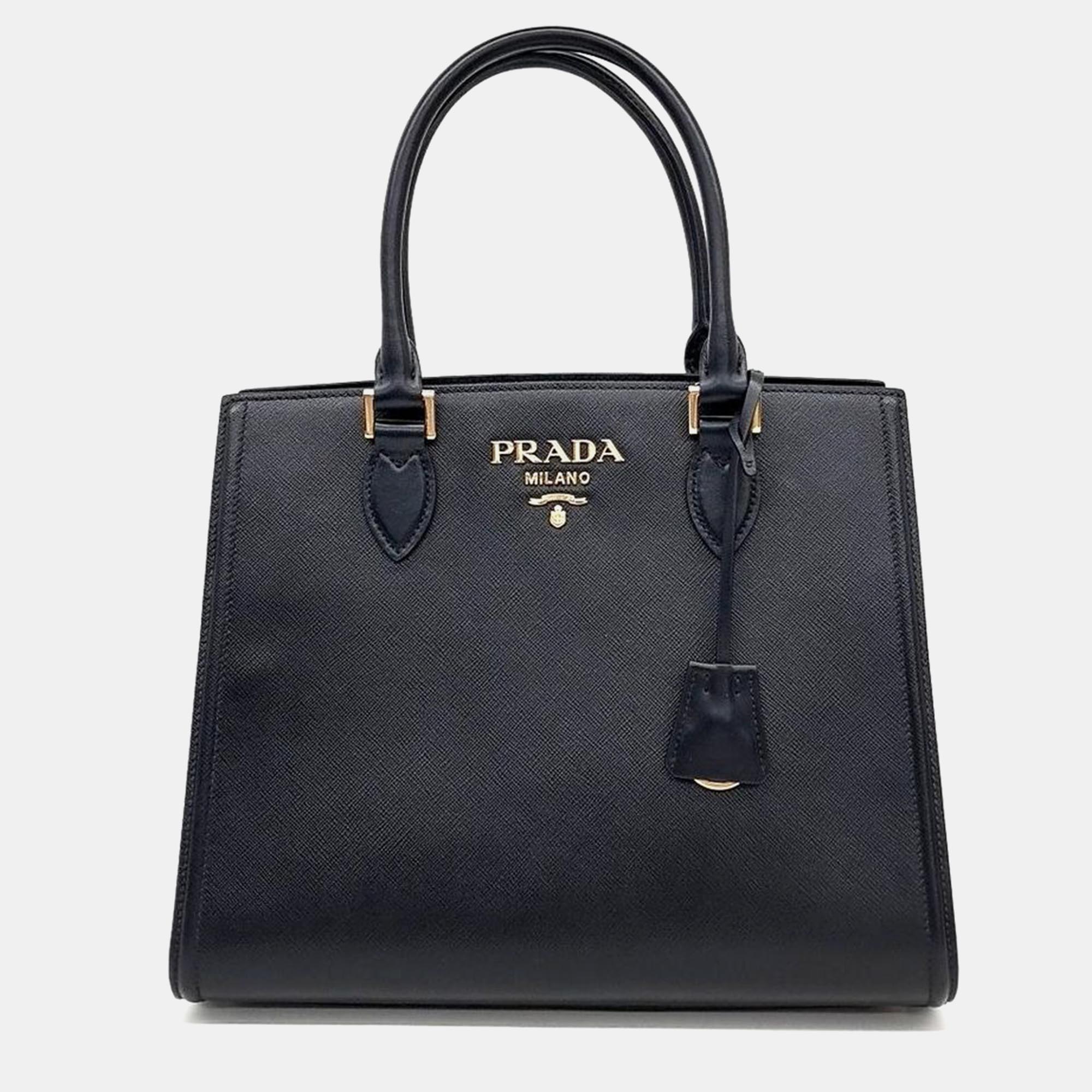 Pre-owned Prada Saffiano Tote And Shoulder Bag In Black