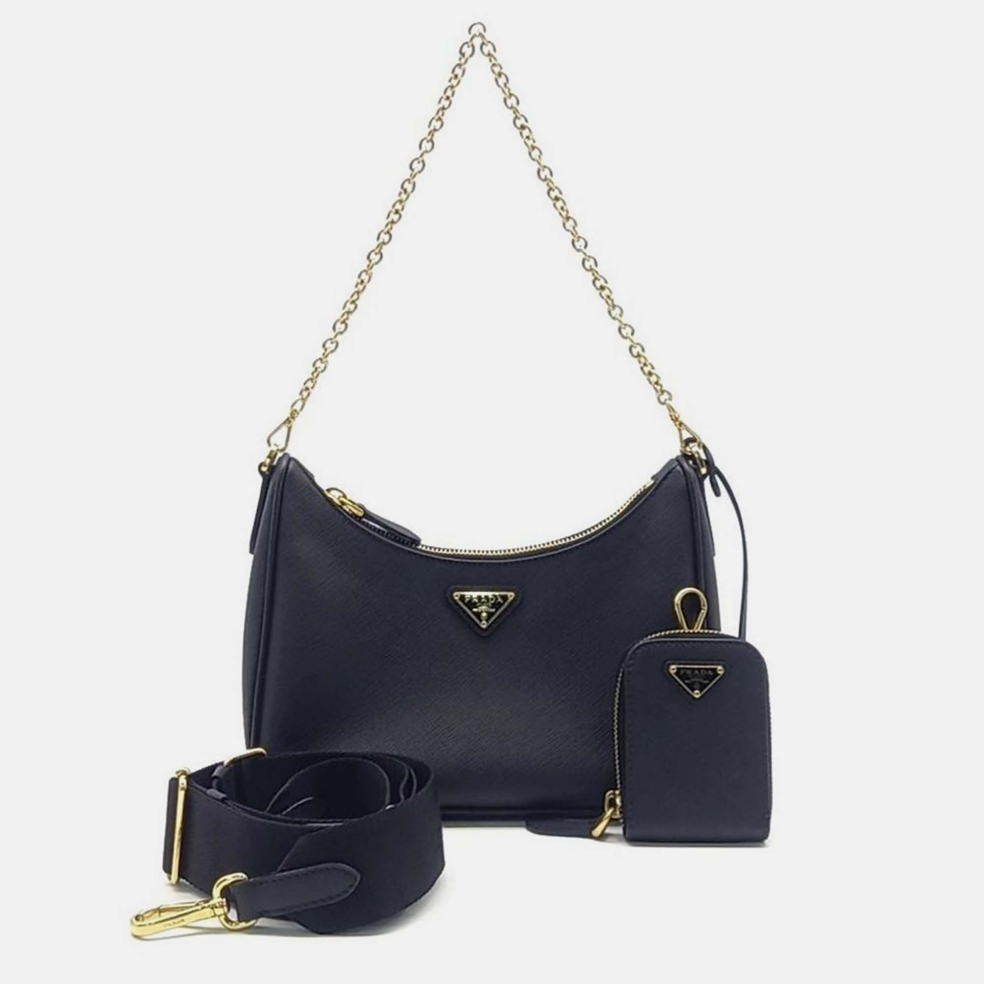 

Prada Saffiano Luxe Chain Hobo Bag, Black