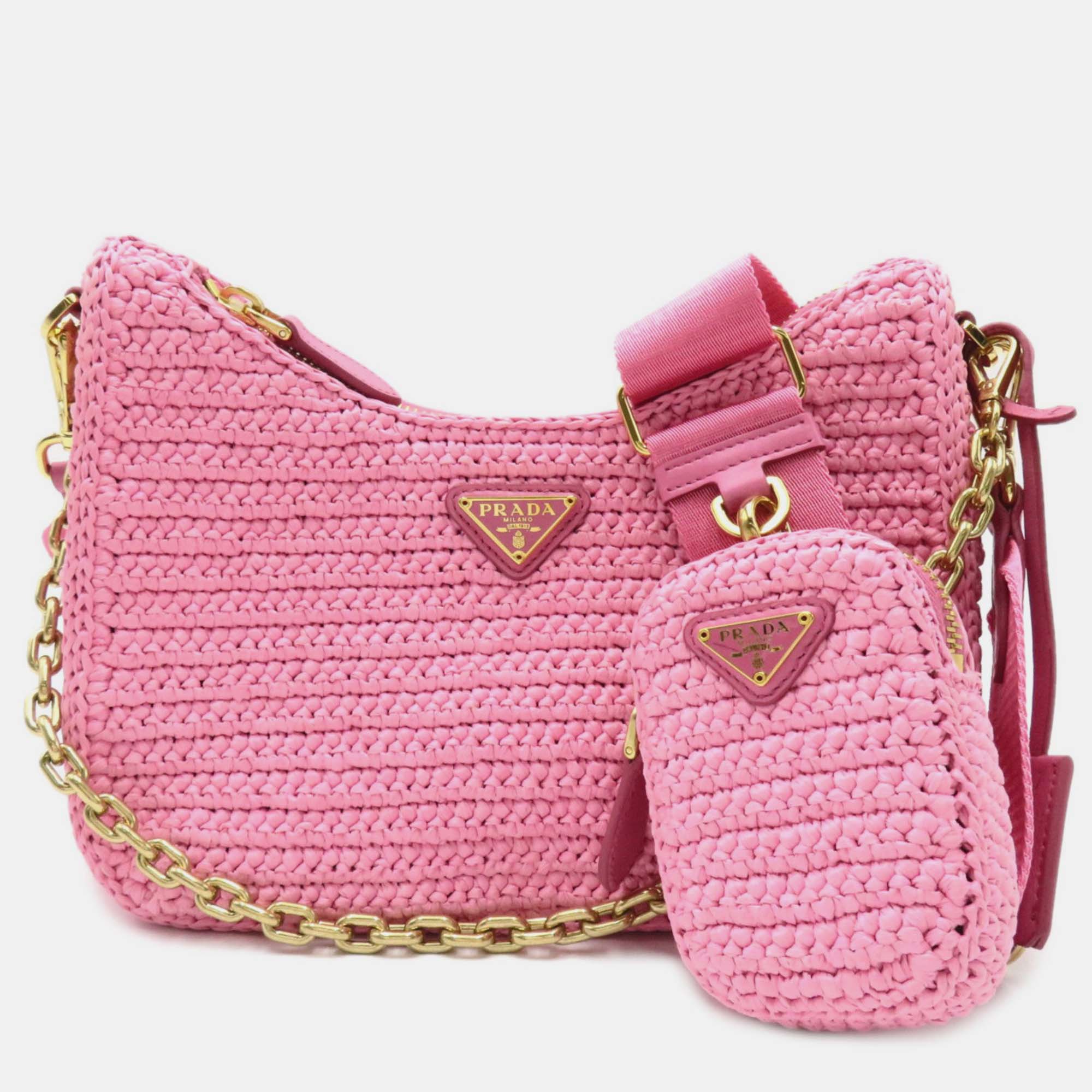 

Prada Petalo Raffia Grass Re-Edition 2005 Shoulder Bag, Pink