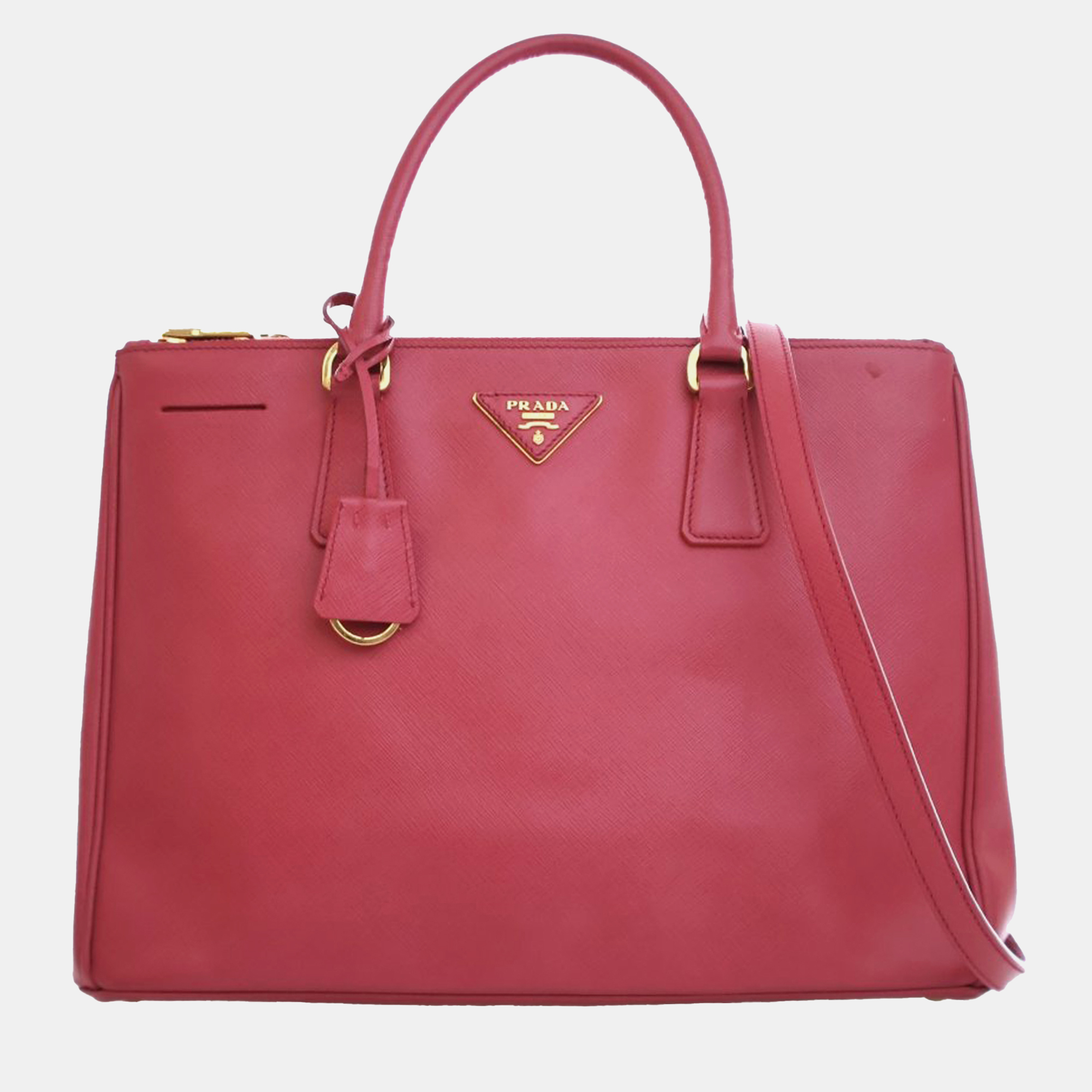 Pre-owned Prada Medium Saffiano Lux Galleria Double Zip In Pink