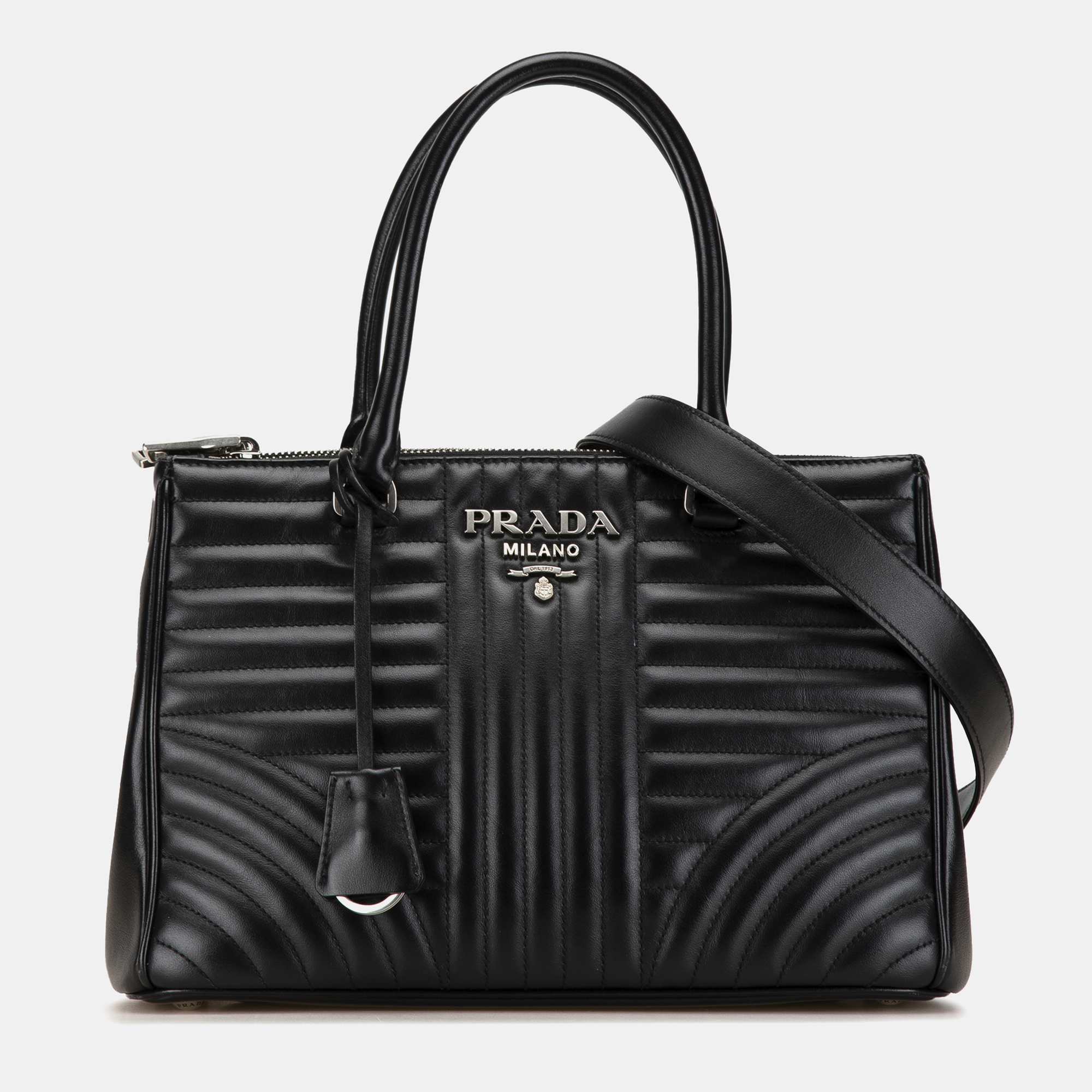 

Prada Soft Calf Impunture Diagramme Double Zip Tote, Black