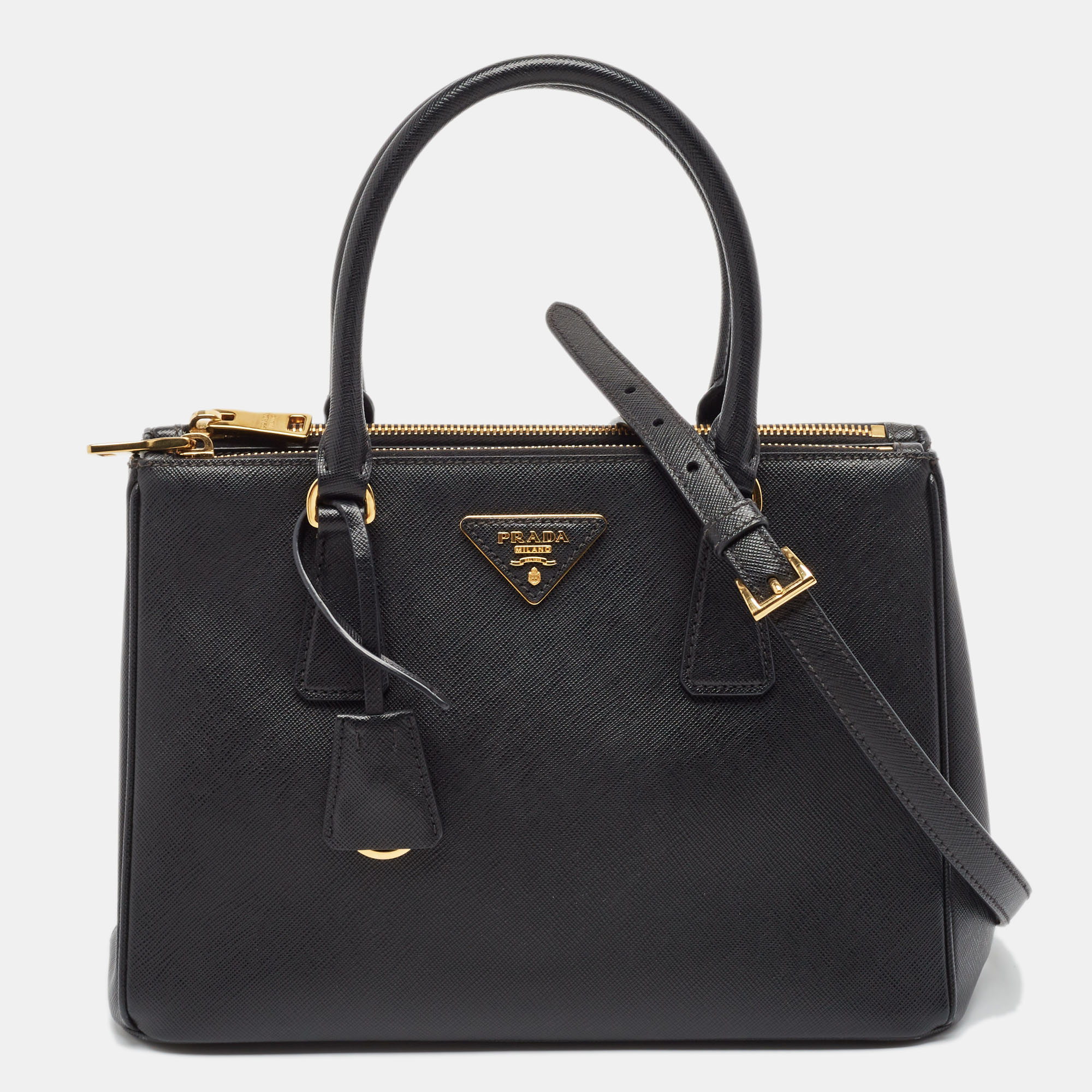 

Prada Black Saffiano Lux Leather  Double Zip Tote