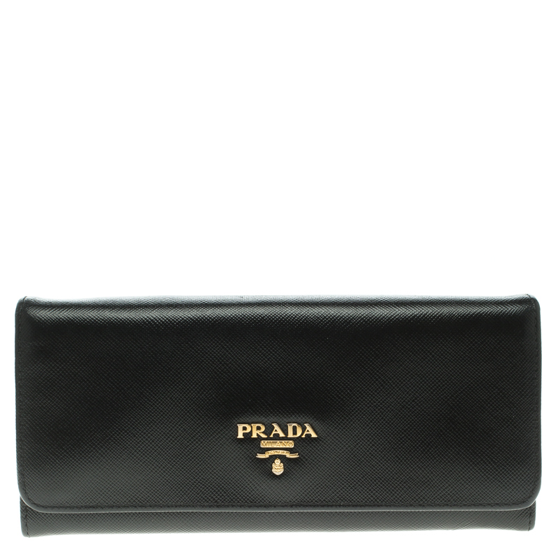 Pre Owned Prada Black Saffiano Metal Leather Continental Wallet