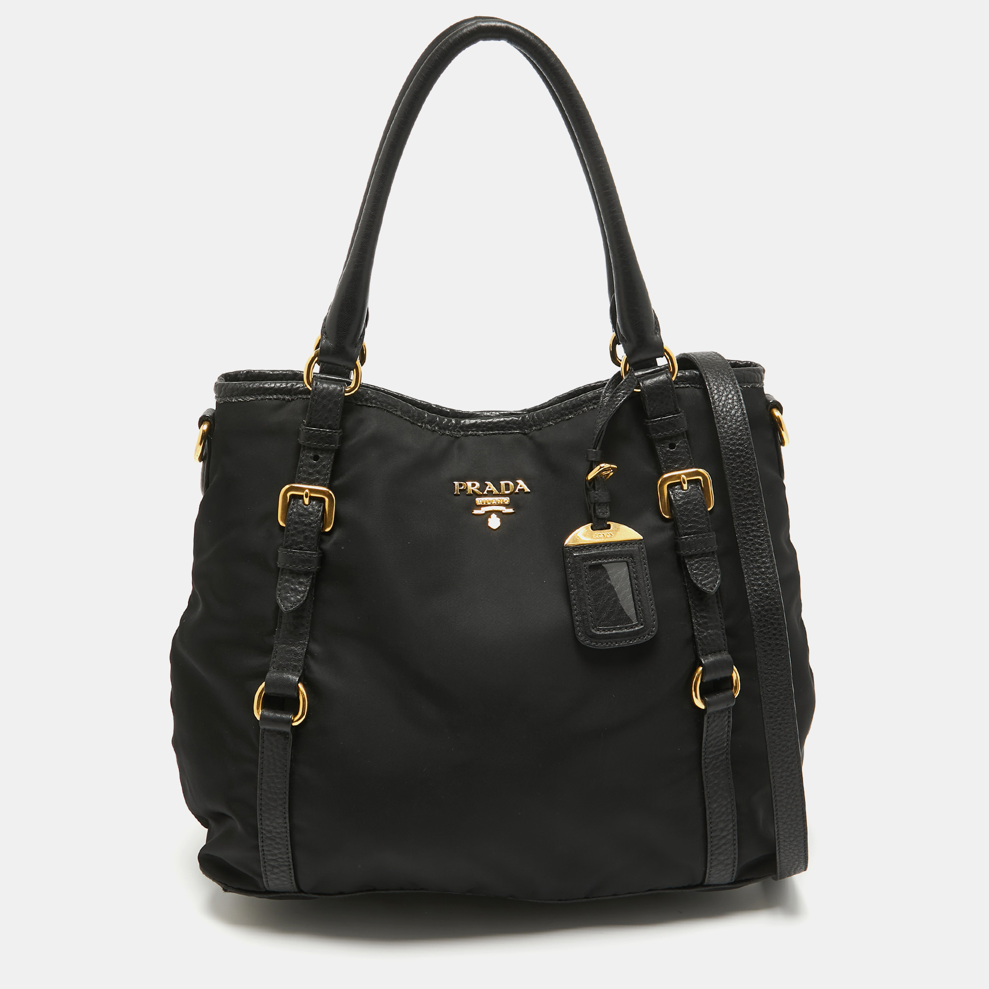 

Prada Black Tessuto Nylon and Leather Buckle Tote