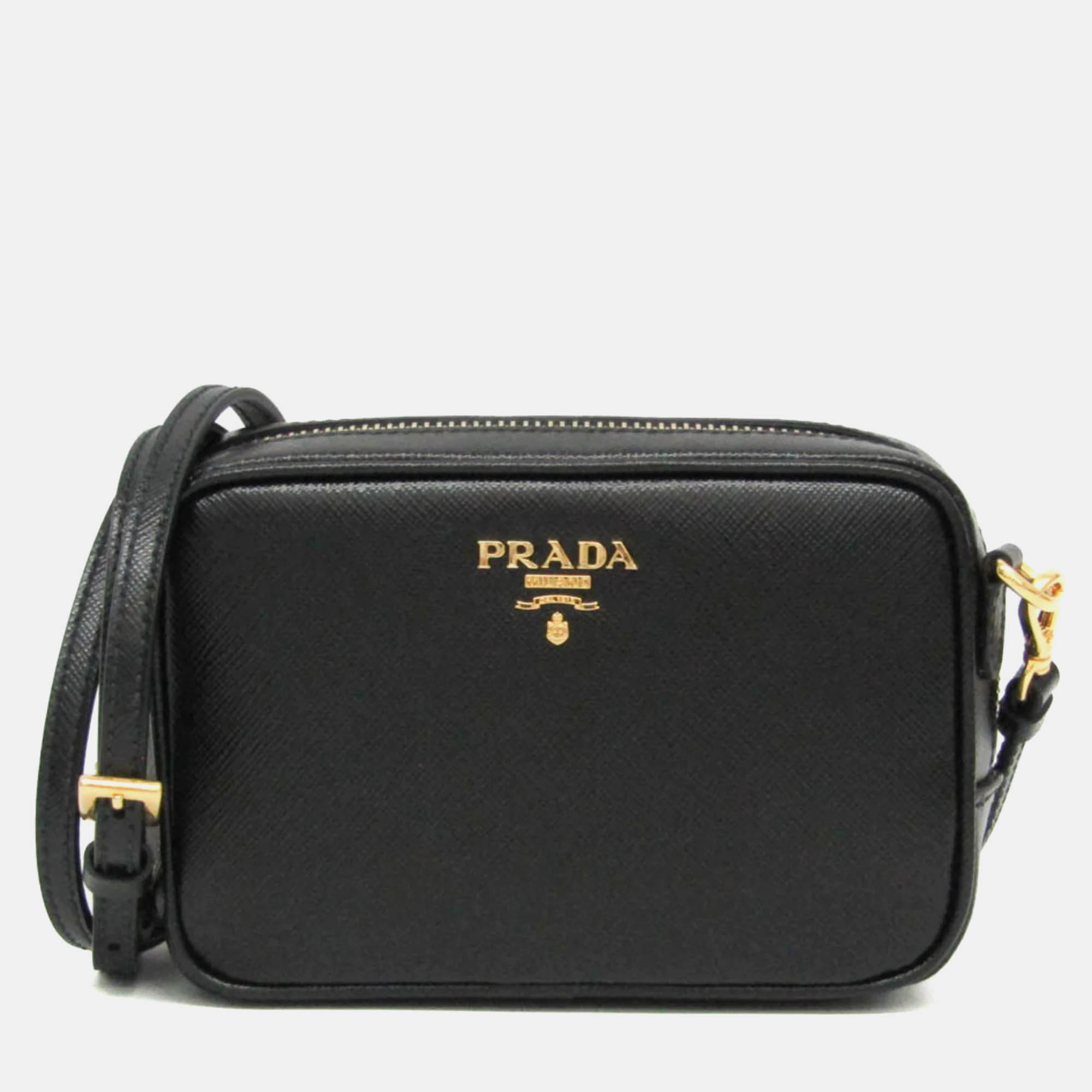 Pre-owned Prada Black Leather Vitello Phenix Camera Bag