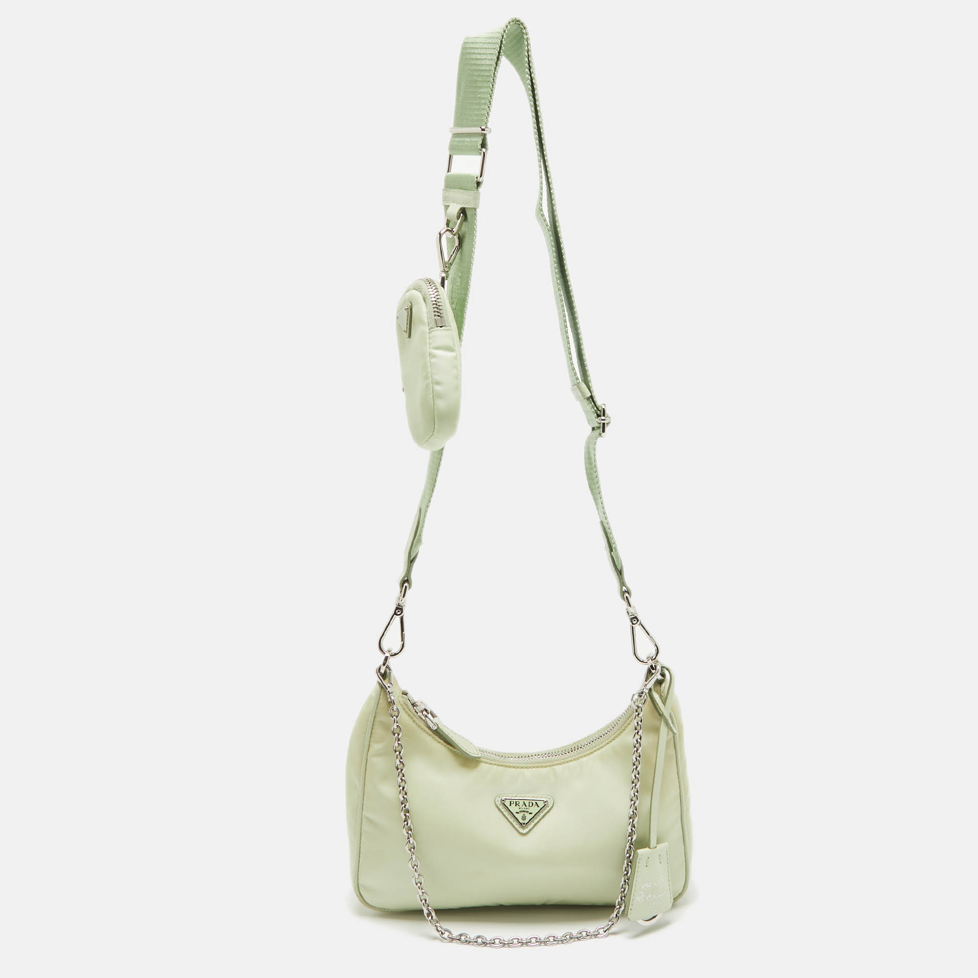 Pre-owned Prada Light Green Leather And Nylon Re-edition 2005 Bag