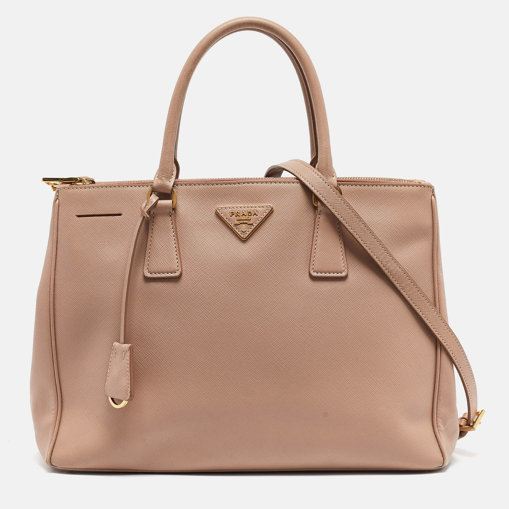 

Prada Dusty Pink Saffiano Lux Leather  Double Zip Tote