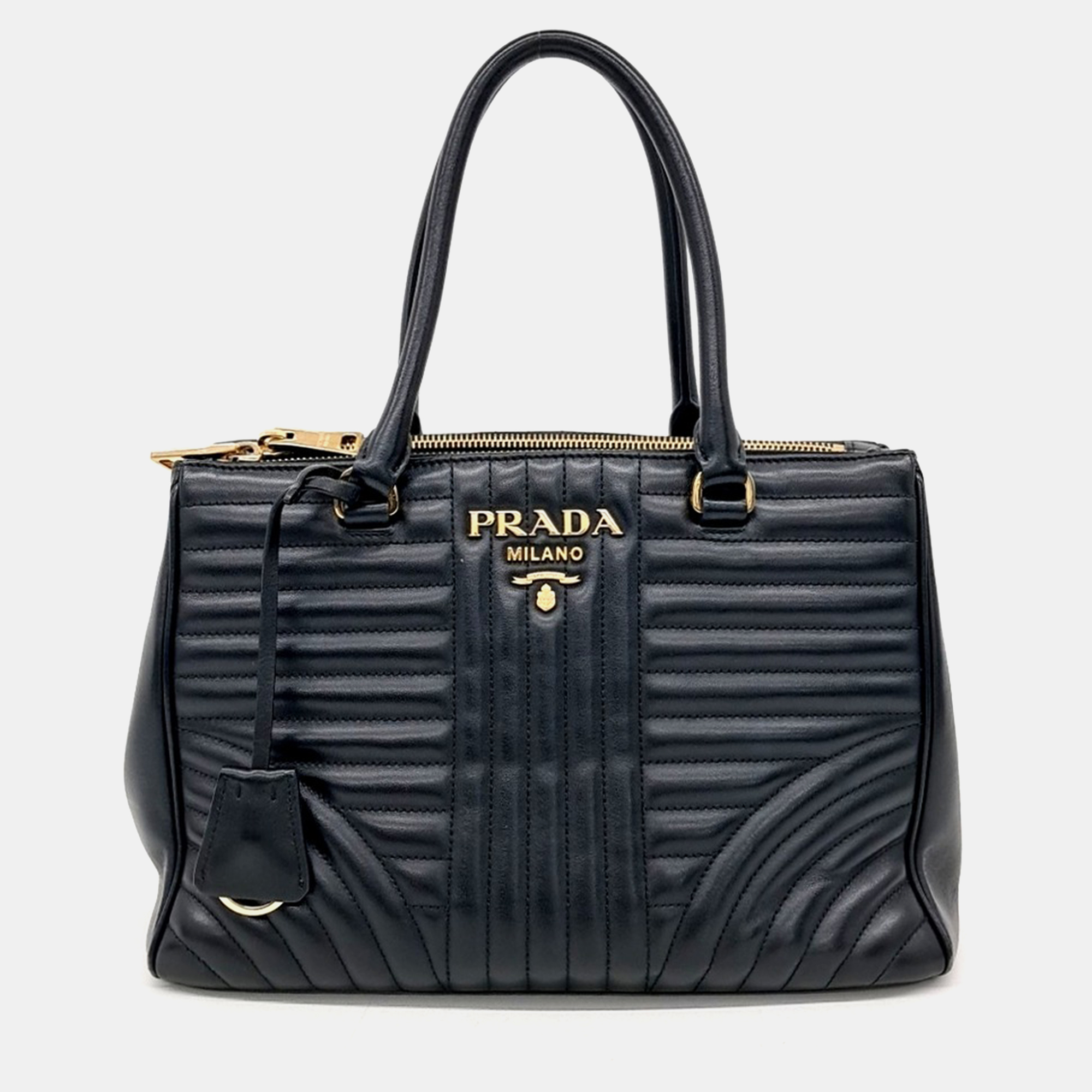 Pre-owned Prada Soft Calf Diagram Tote Bag In Black