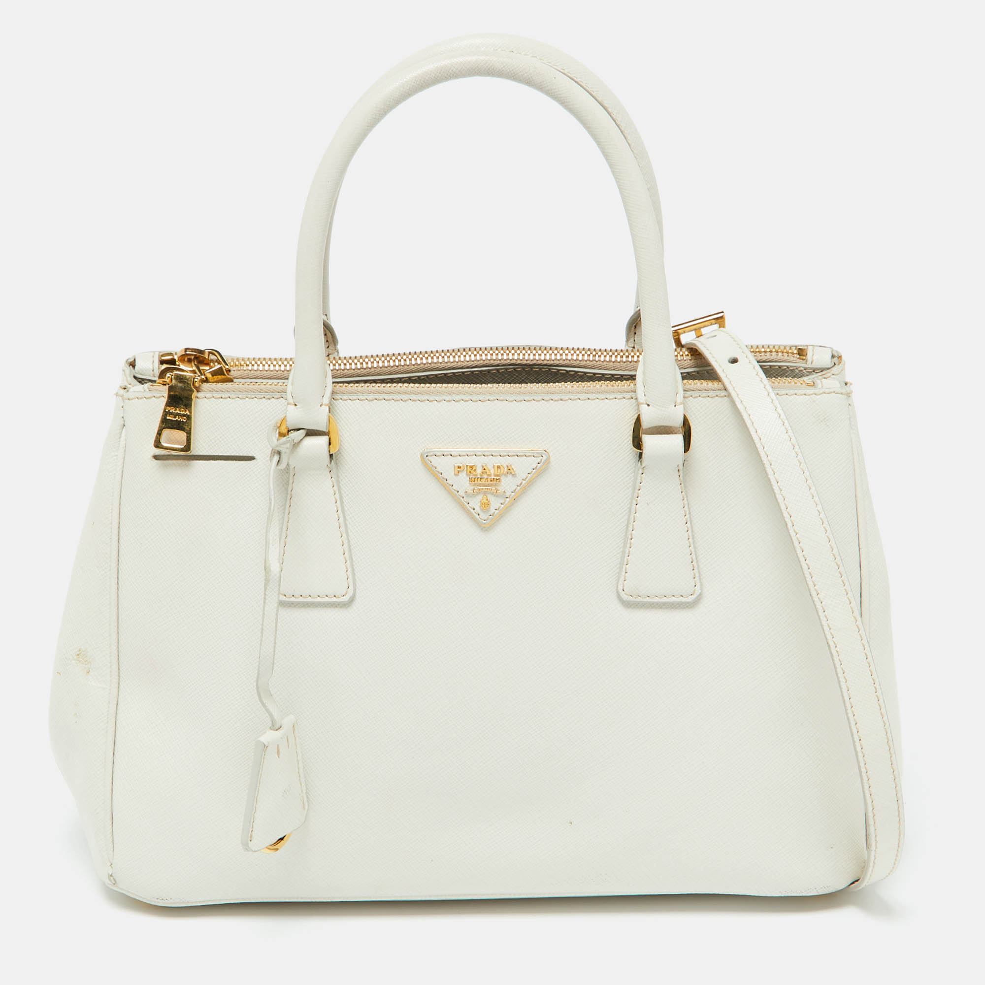 

Prada White Saffiano Leather  Galleria Double Zip Tote