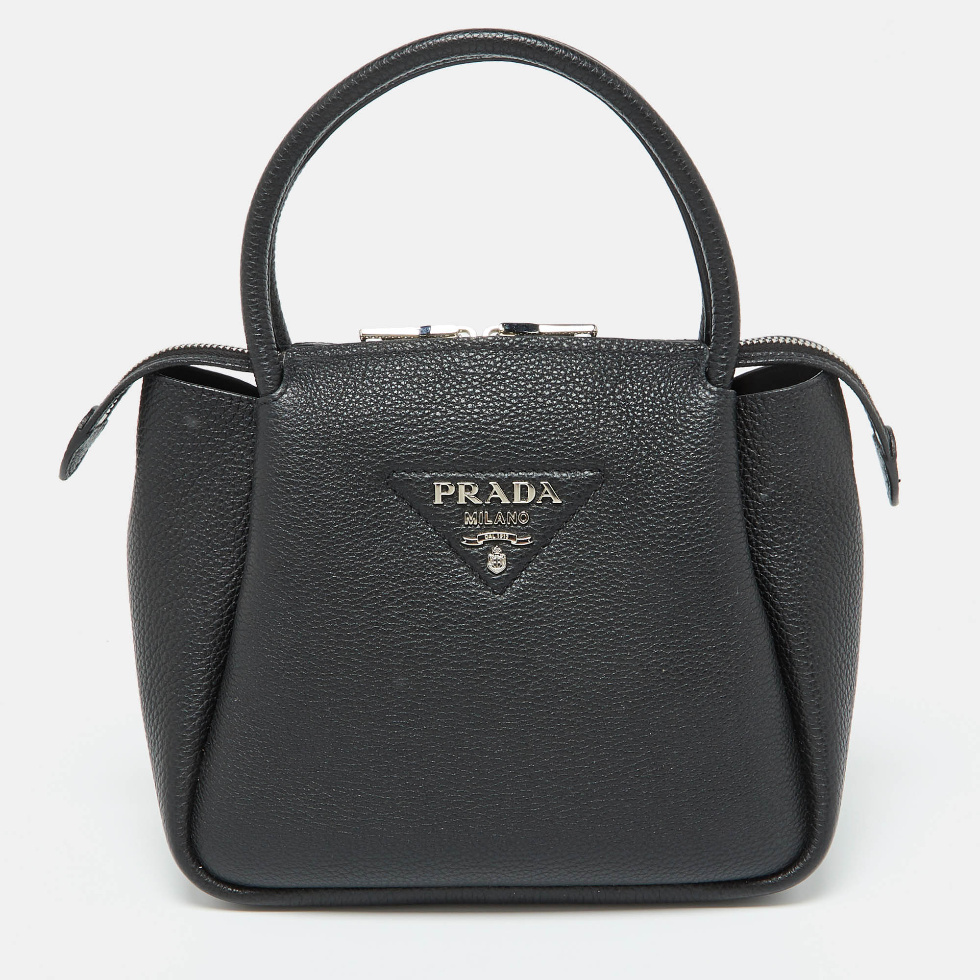 

Prada Black Vitello Leather Daino Top Zip Satchel