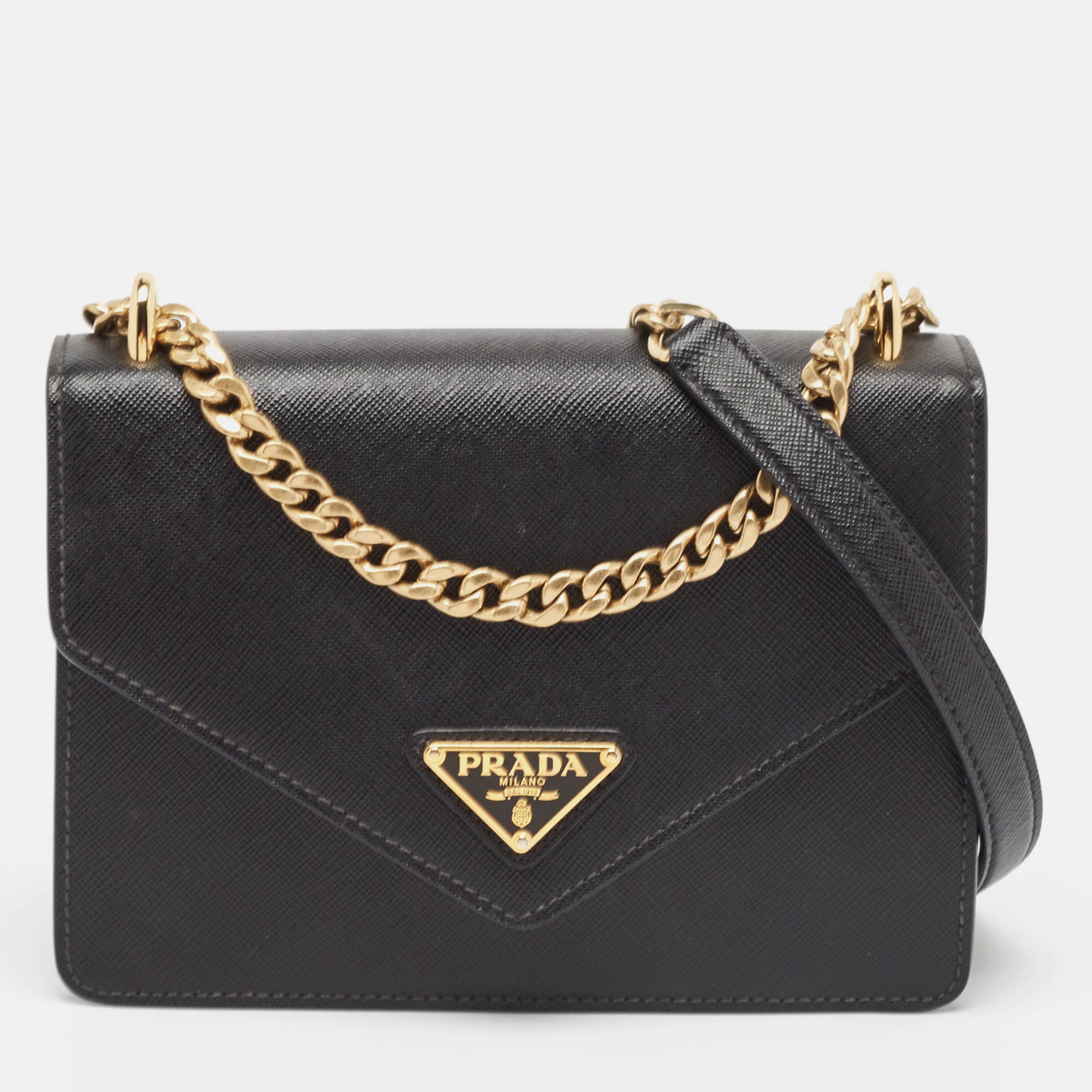 

Prada Black Saffiano Lux Leather Envelope Chain Shoulder Bag