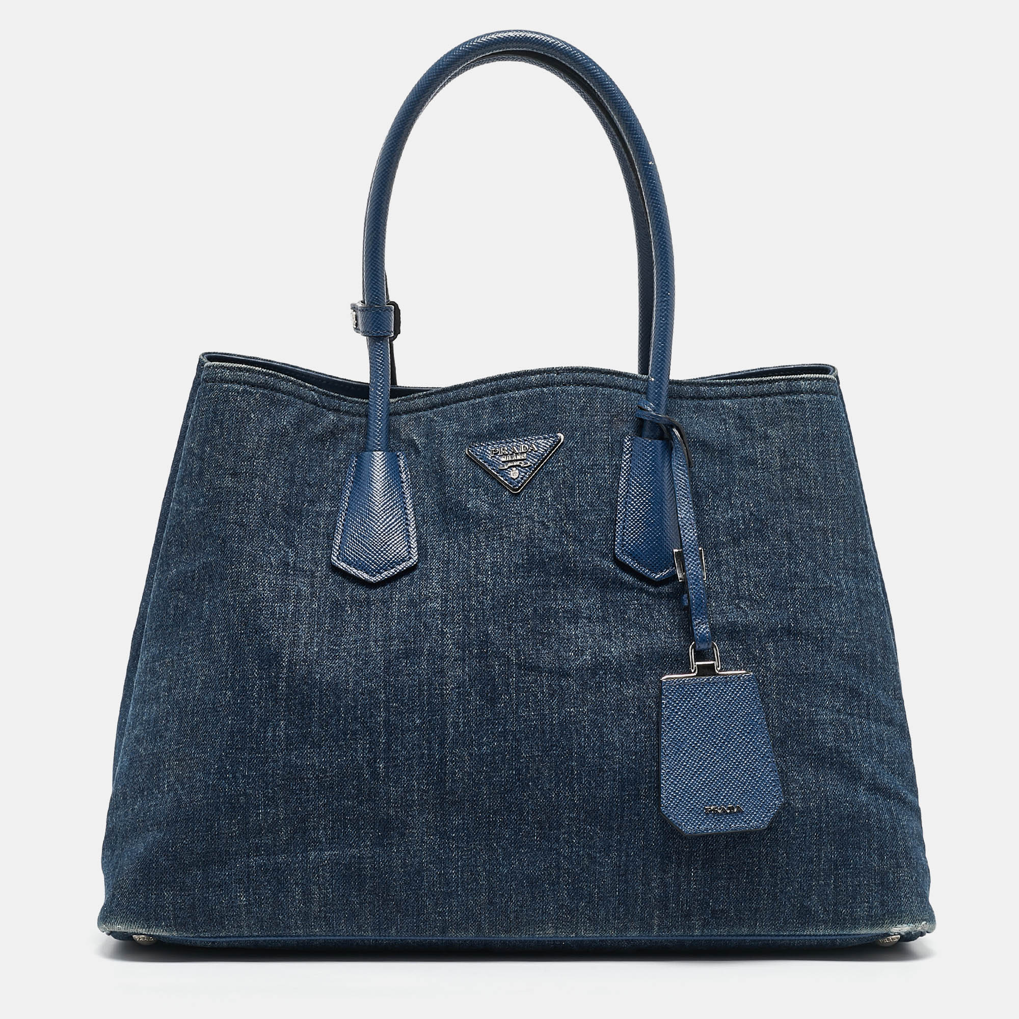 

Prada Blue Denim and Saffiano Leather  Double Handle Tote