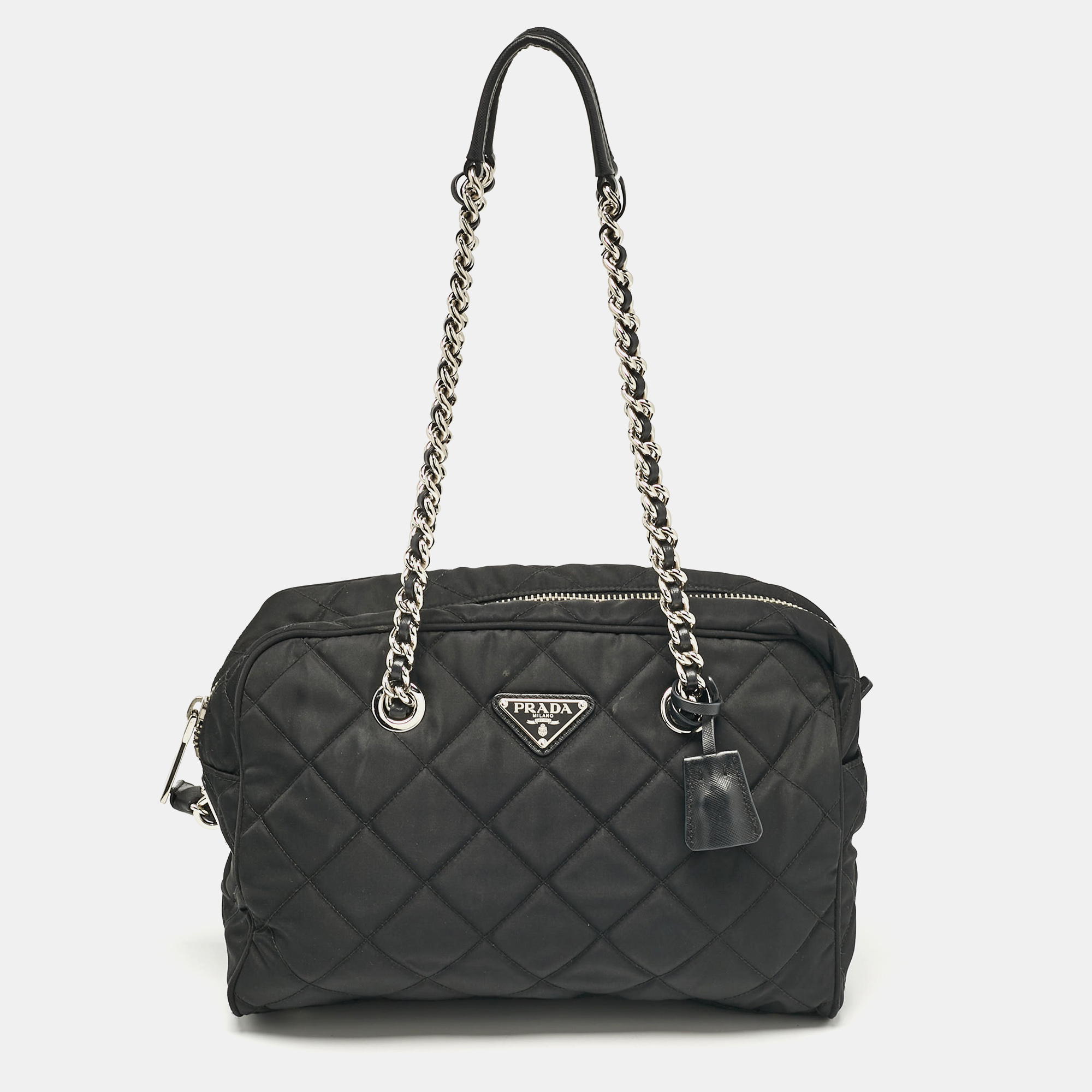 Pre-owned Prada Black Quilted Nylon Bauletto Satchel