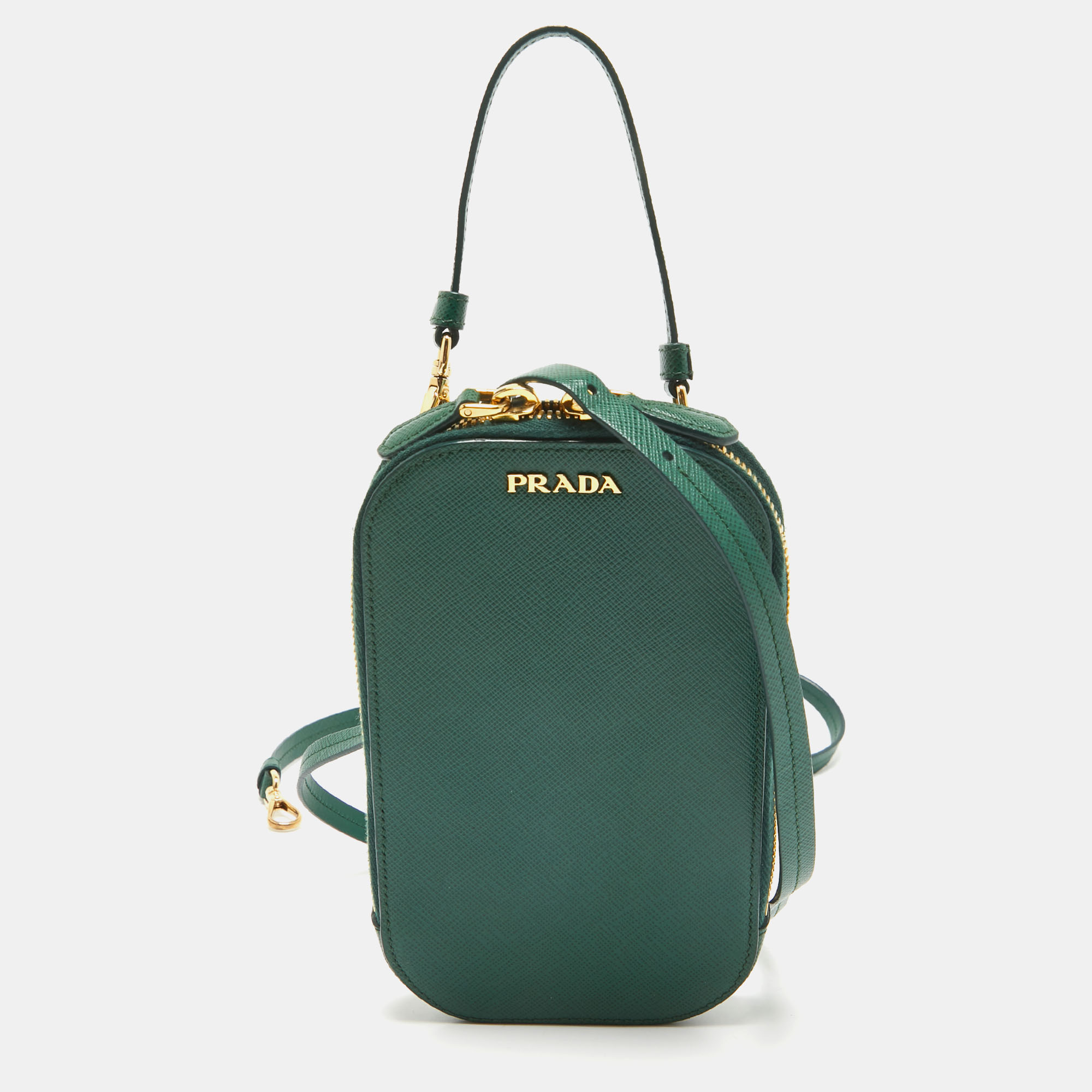 

Prada Green Leather Phone Crossbody Bag