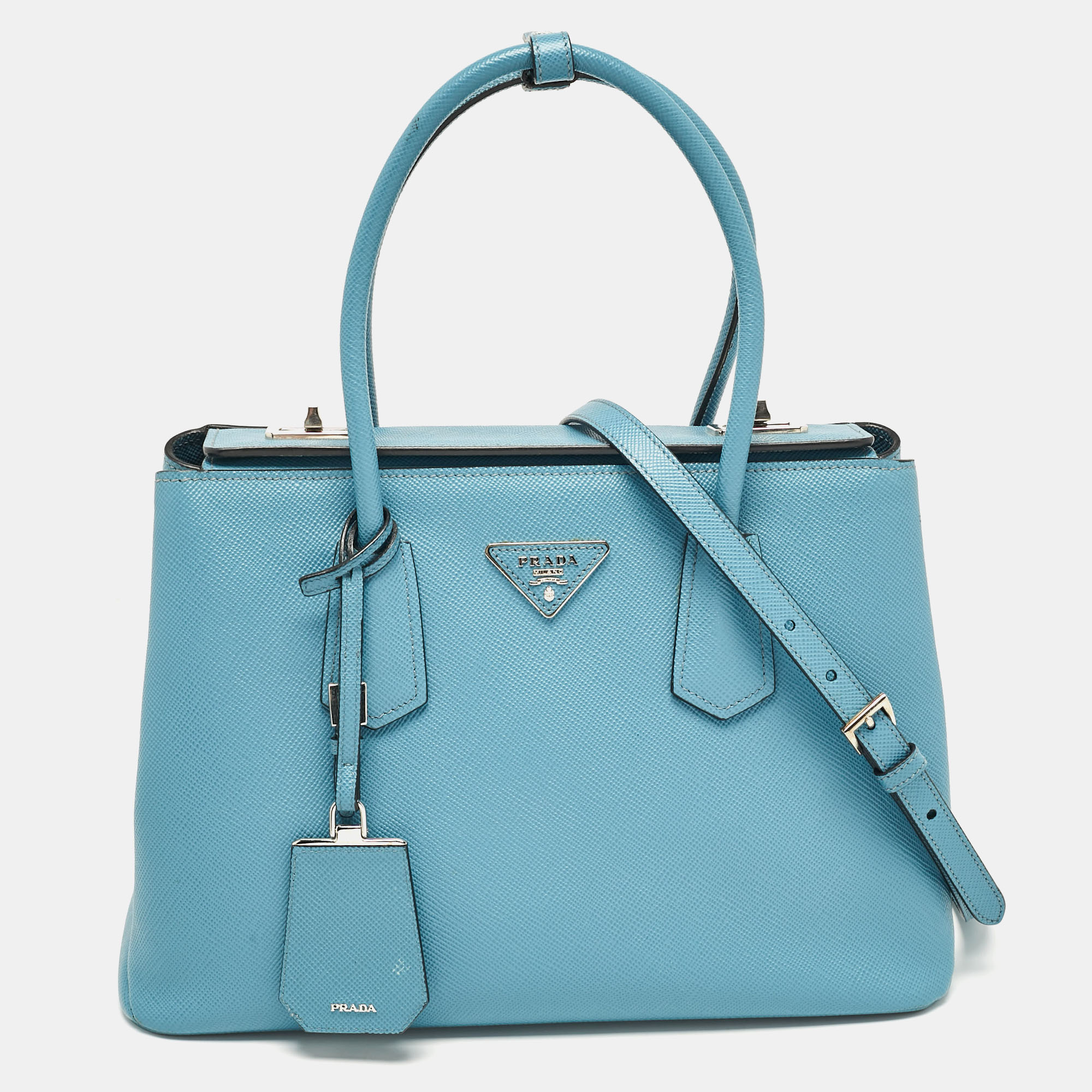 

Prada Light Blue Saffiano Lux Leather Twin Tote