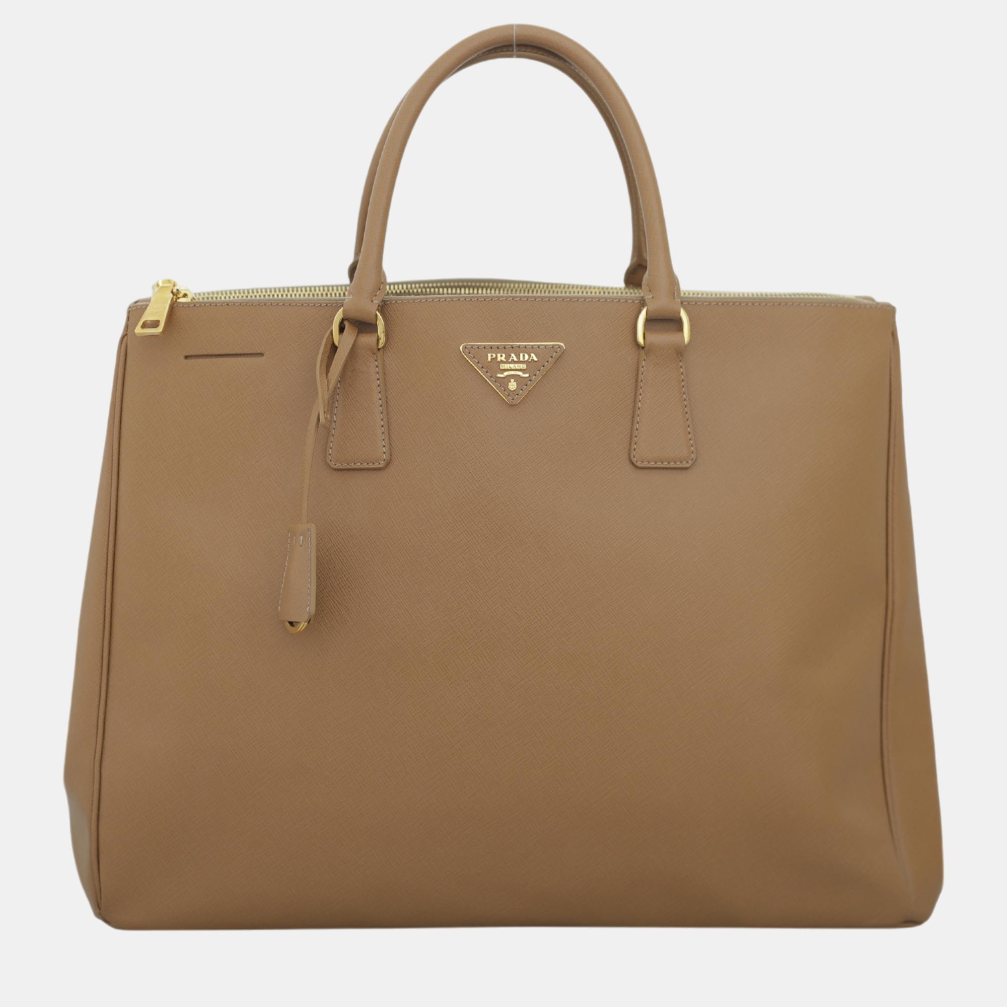 

Prada Large Saffiano Double Zip Tote Bag, Brown