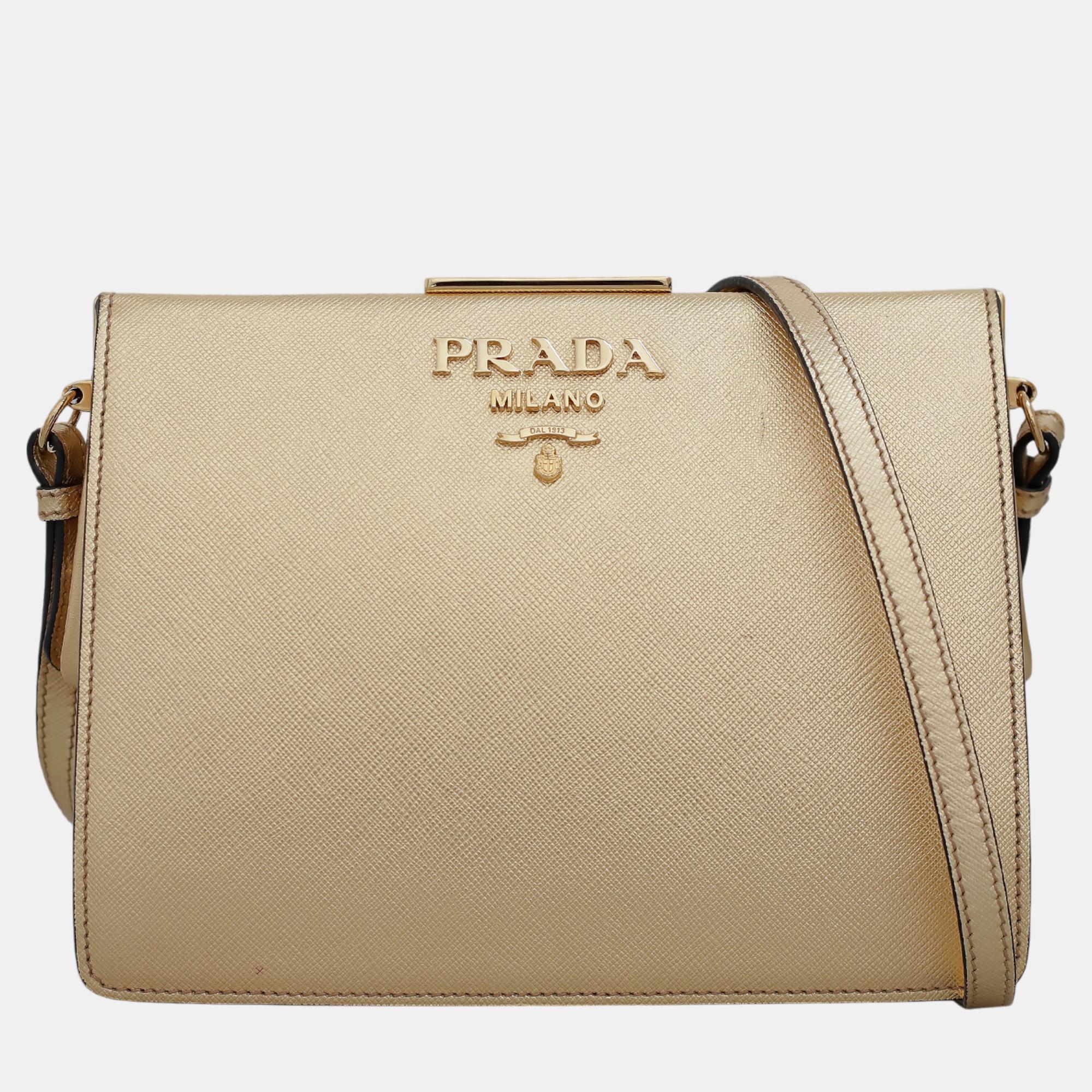 

Prada Frame Saffiano Crossbody Bag, Gold