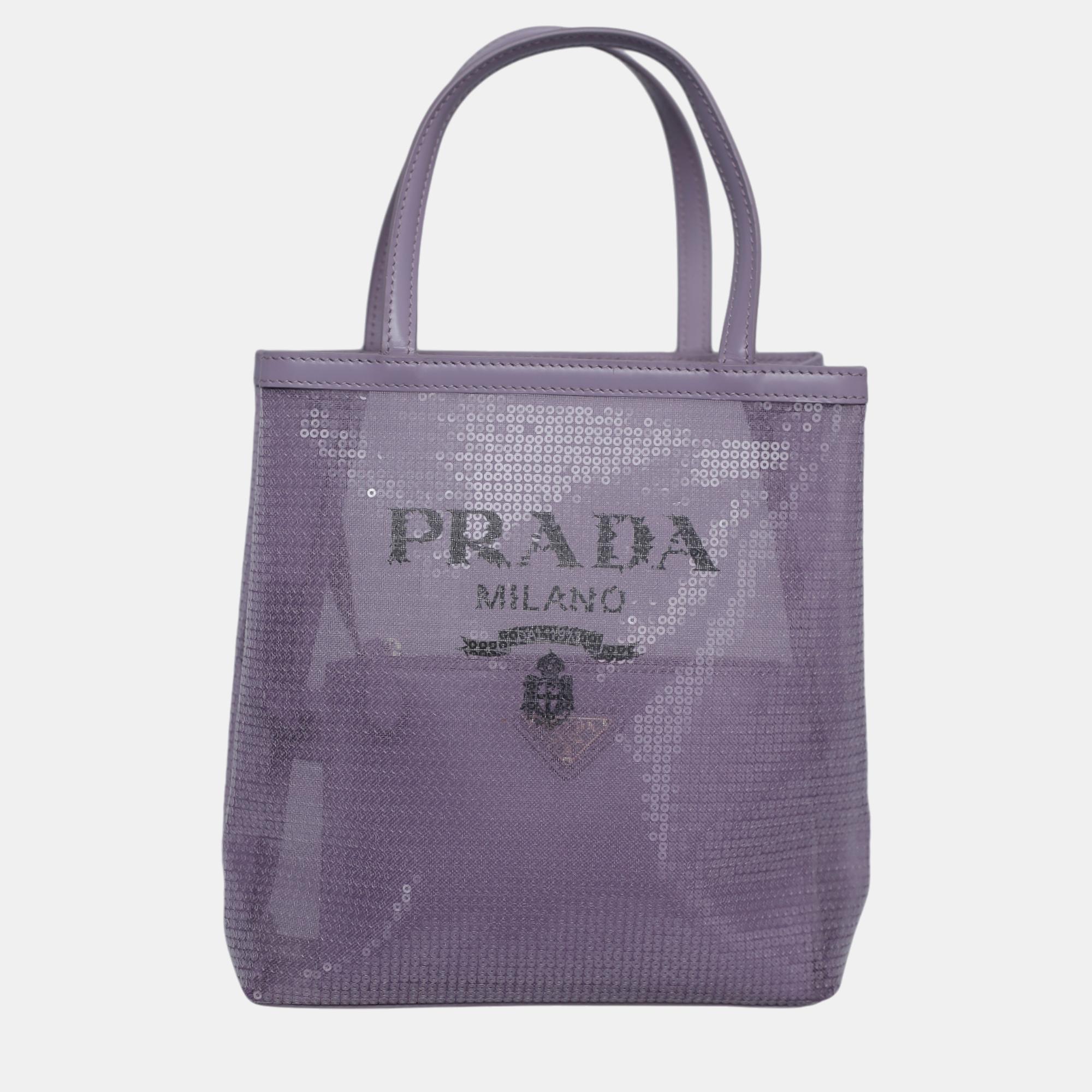 

Prada Lilac Mesh Nylon and Sequin Small Lily Tote Bag, Purple