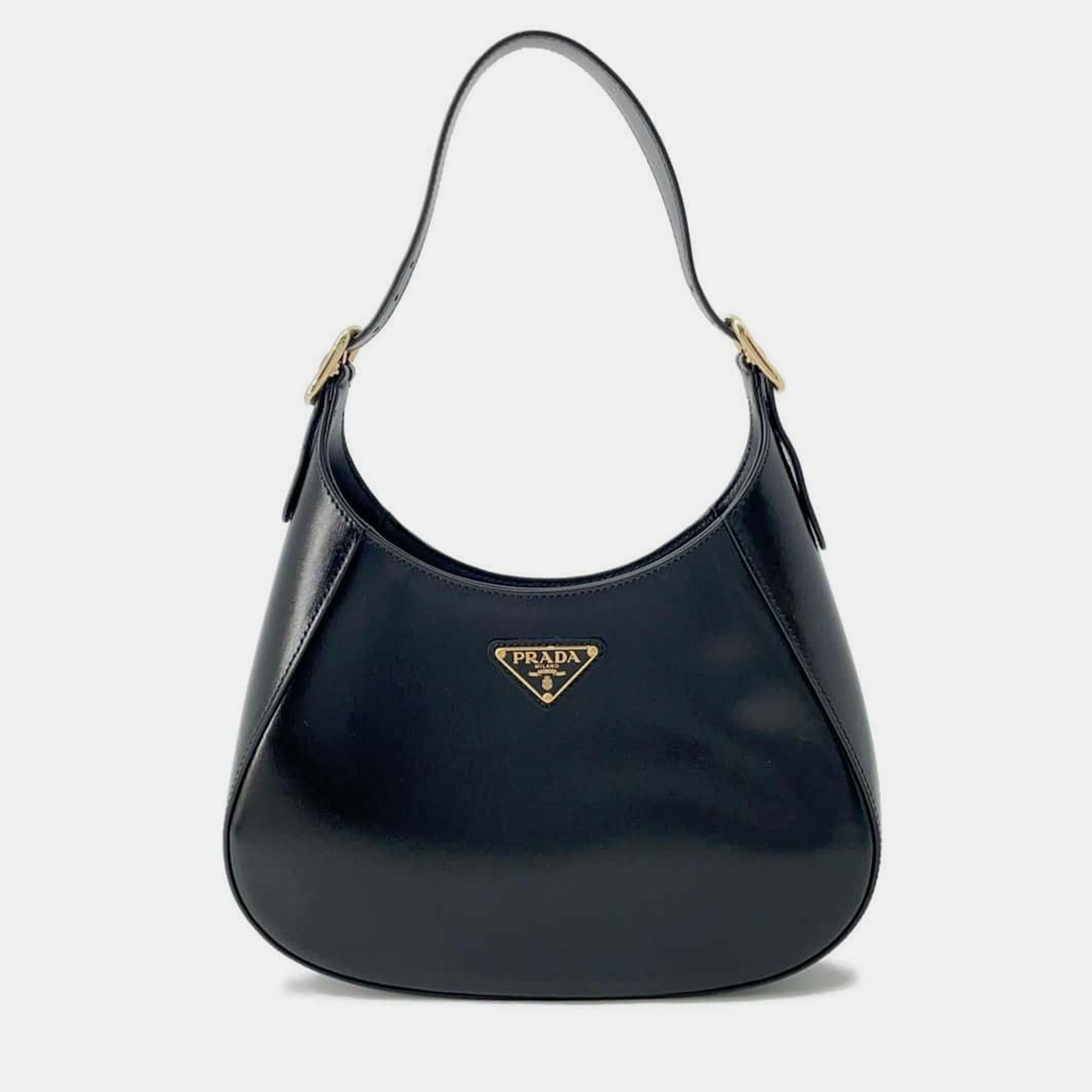 

Prada Black Leather Triangle Logo One Shoulder Bag