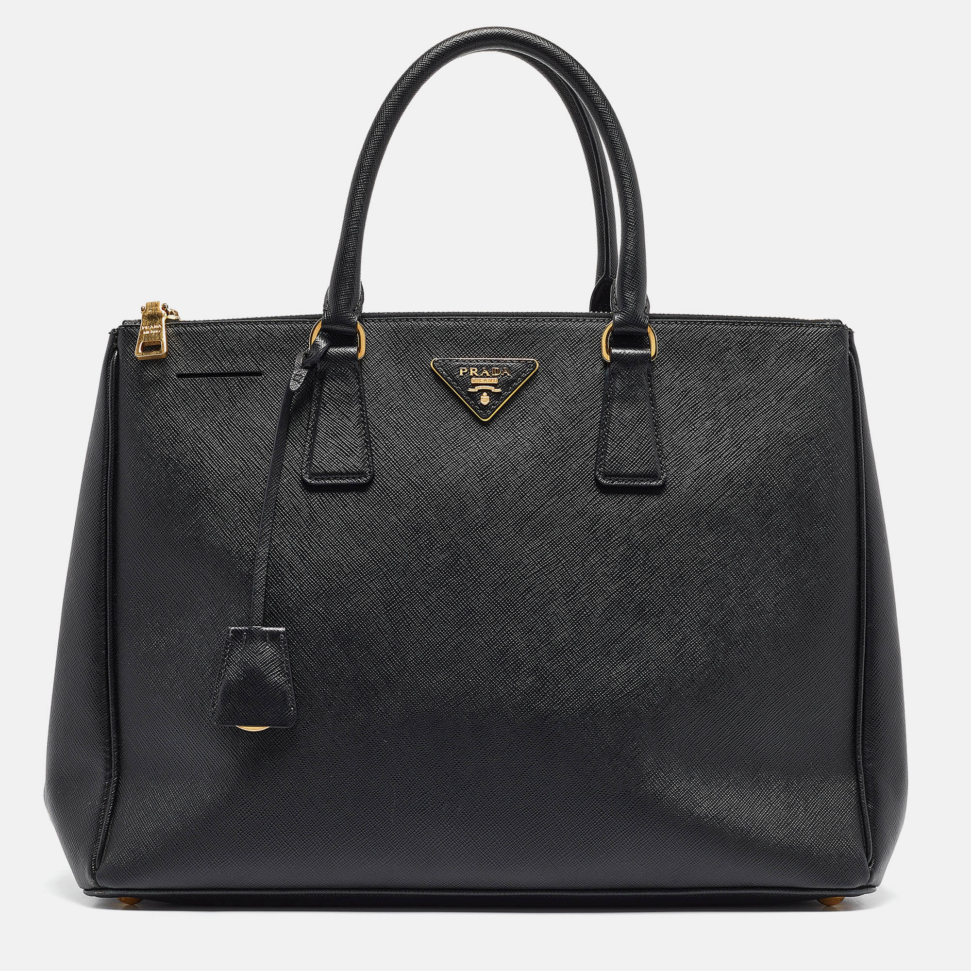 

Prada Black Saffiano Lux Leather  Double Zip Tote