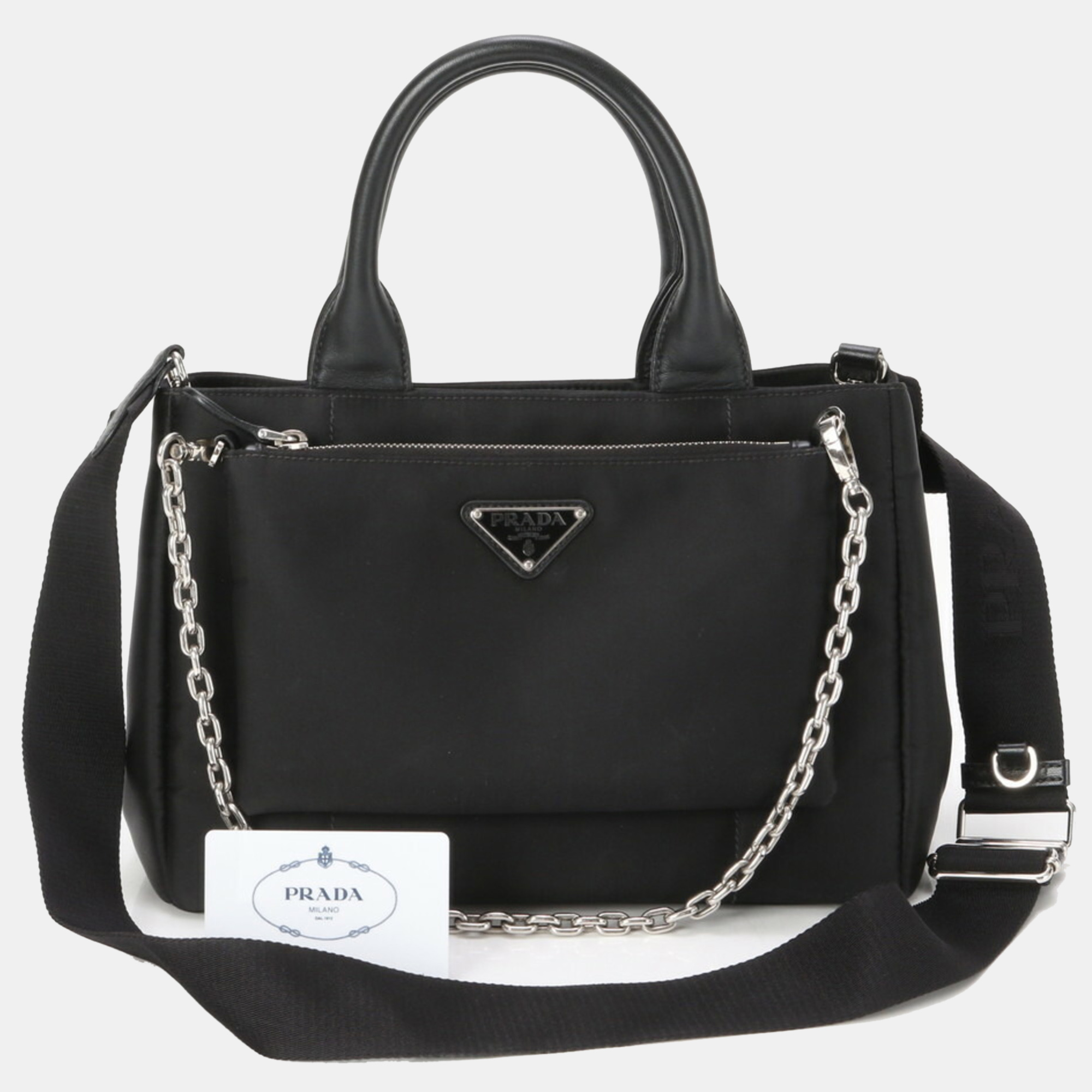 

Prada Tessuto Nylon Leather Shoulder Bag, Black