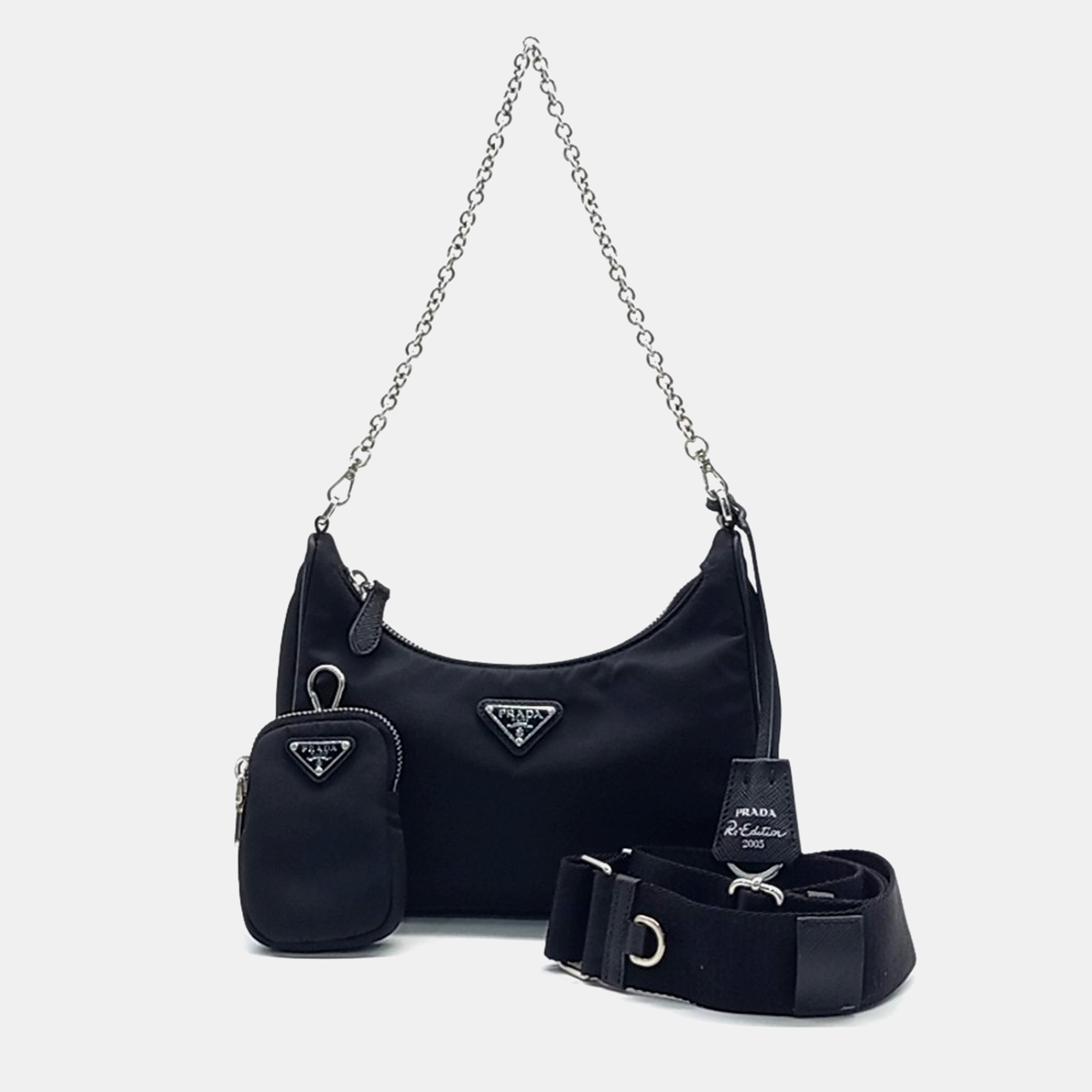 

Prada Re-Nylon Tesuto Chain Strap Hobo Bag, Black