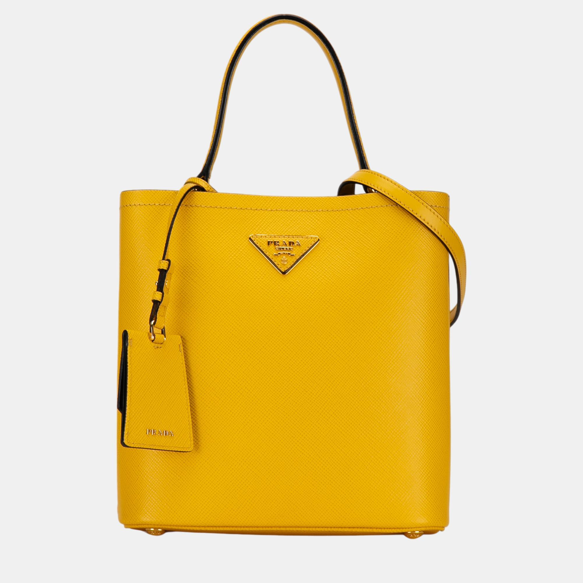 

Prada Yellow Medium Saffiano Cuir Panier