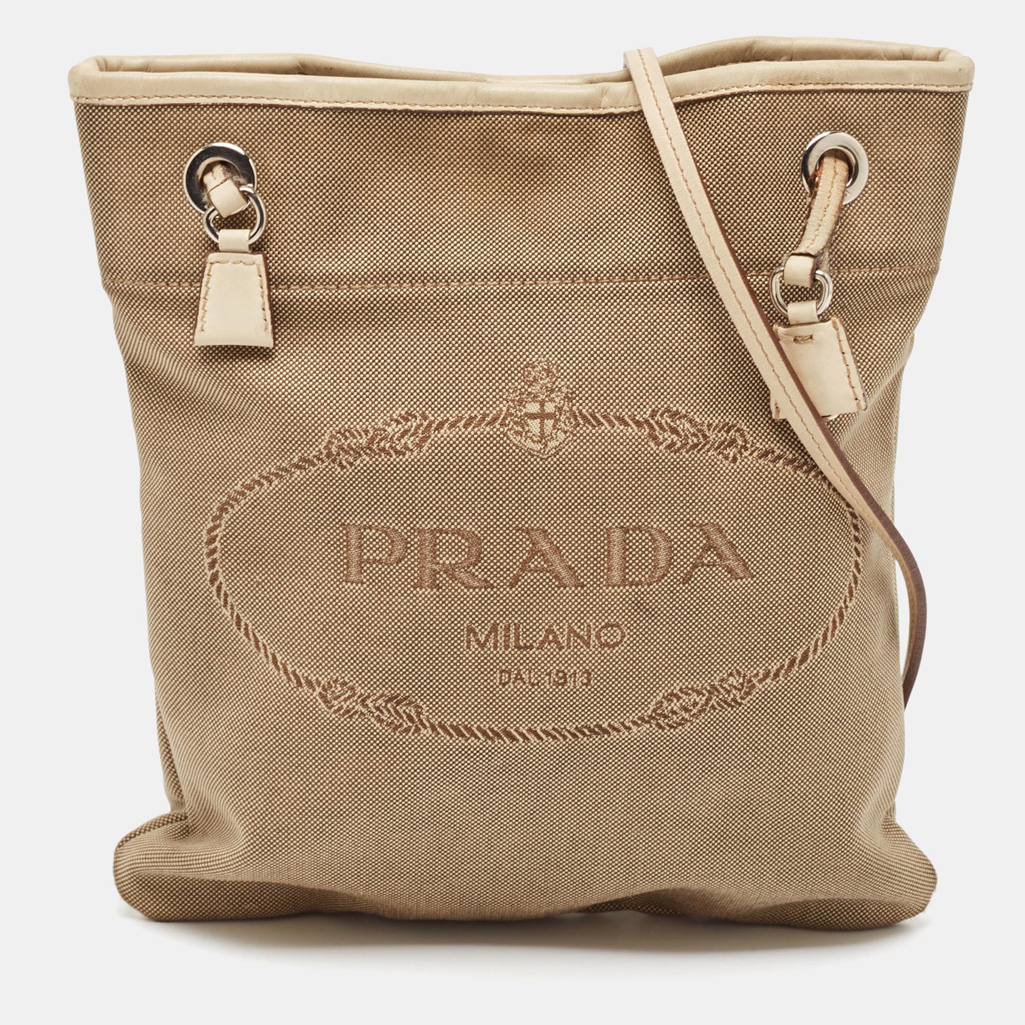 

Prada Beige Canvas Jacquard Logo Crossbody Bag