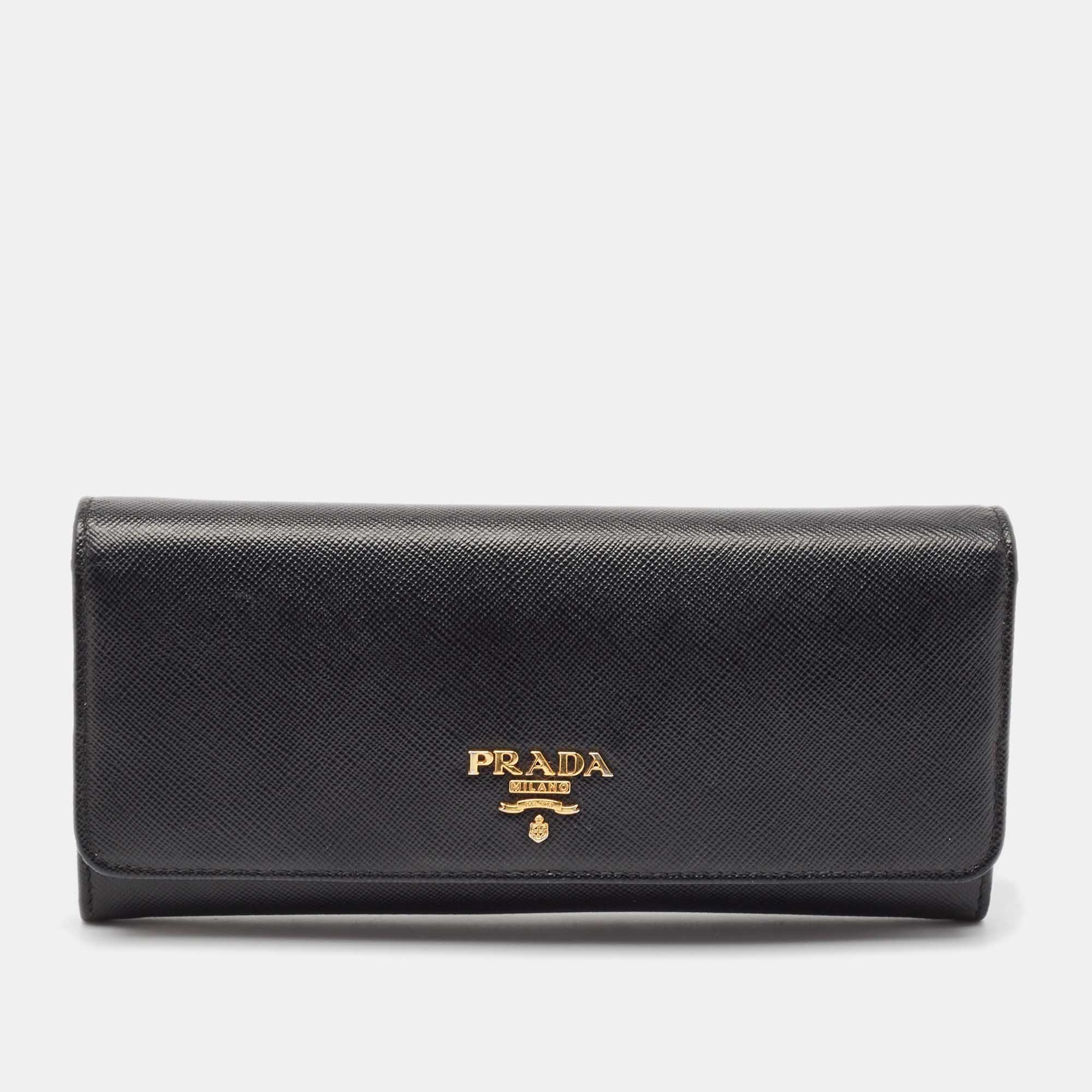 

Prada Black Saffiano Metal Leather Flap Continental Wallet