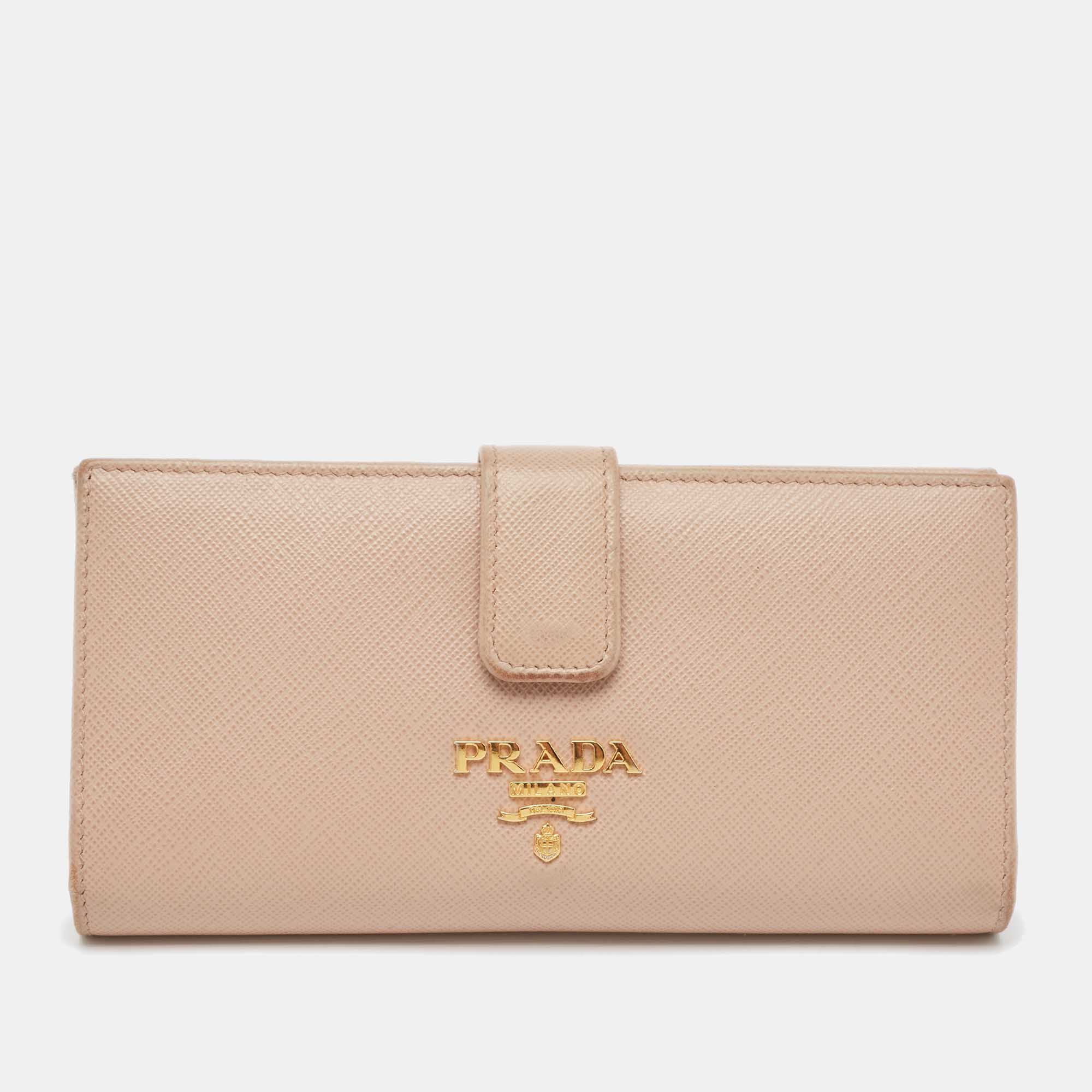 

Prada Beige Saffiano Metal Leather Flap Continental Wallet