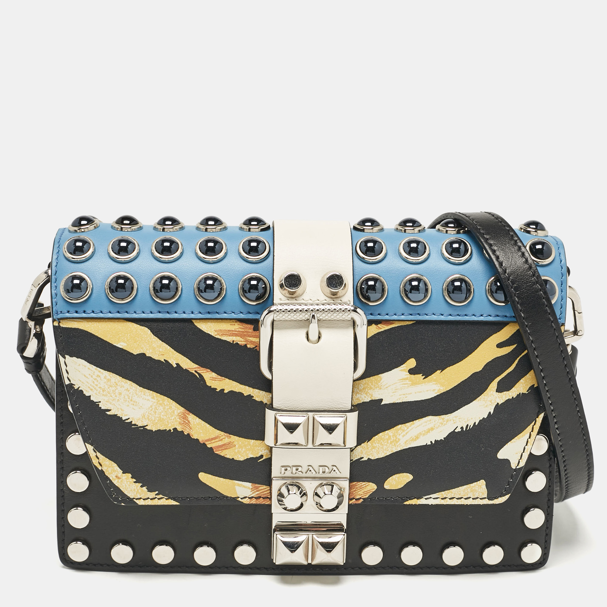 

Prada Multicolor Zebra Print Leather Elektra Studded Shoulder Bag