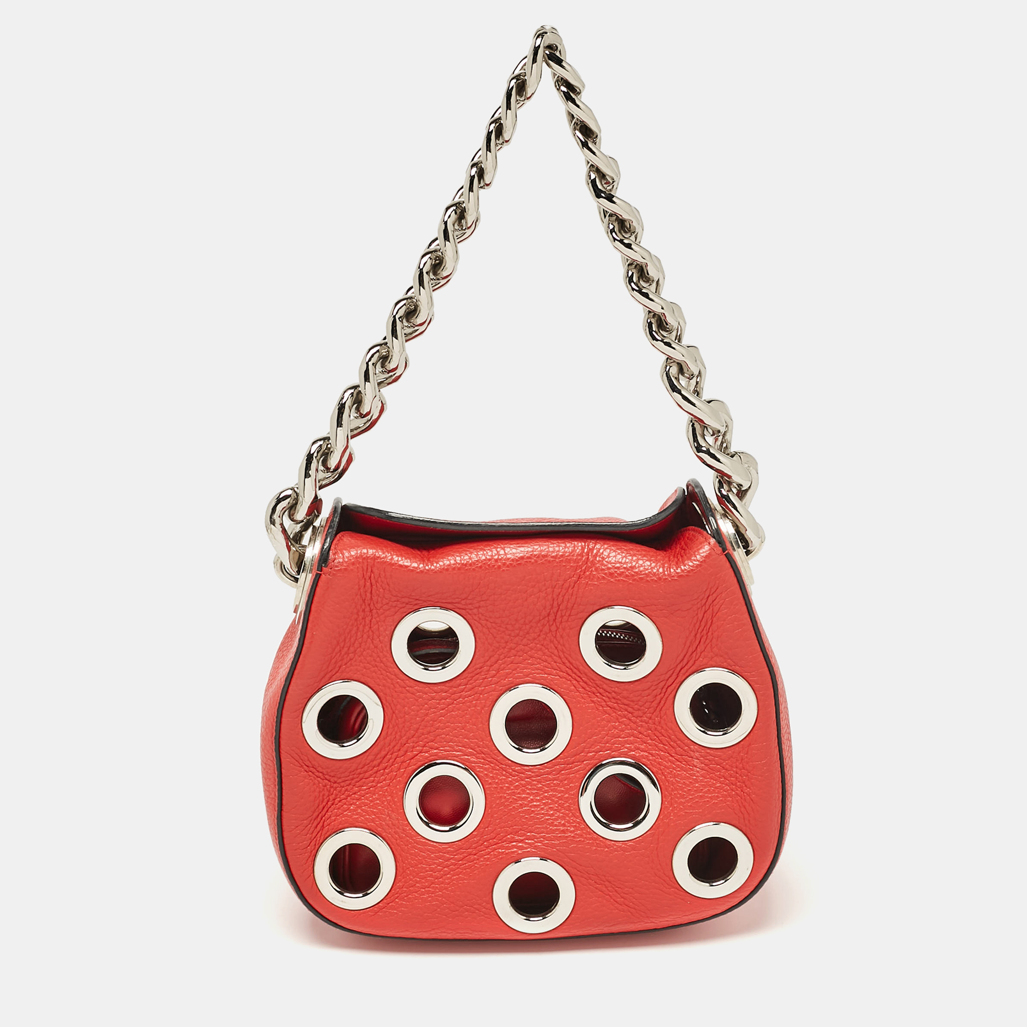 

Prada Red Leather Grommet Shoulder Bag