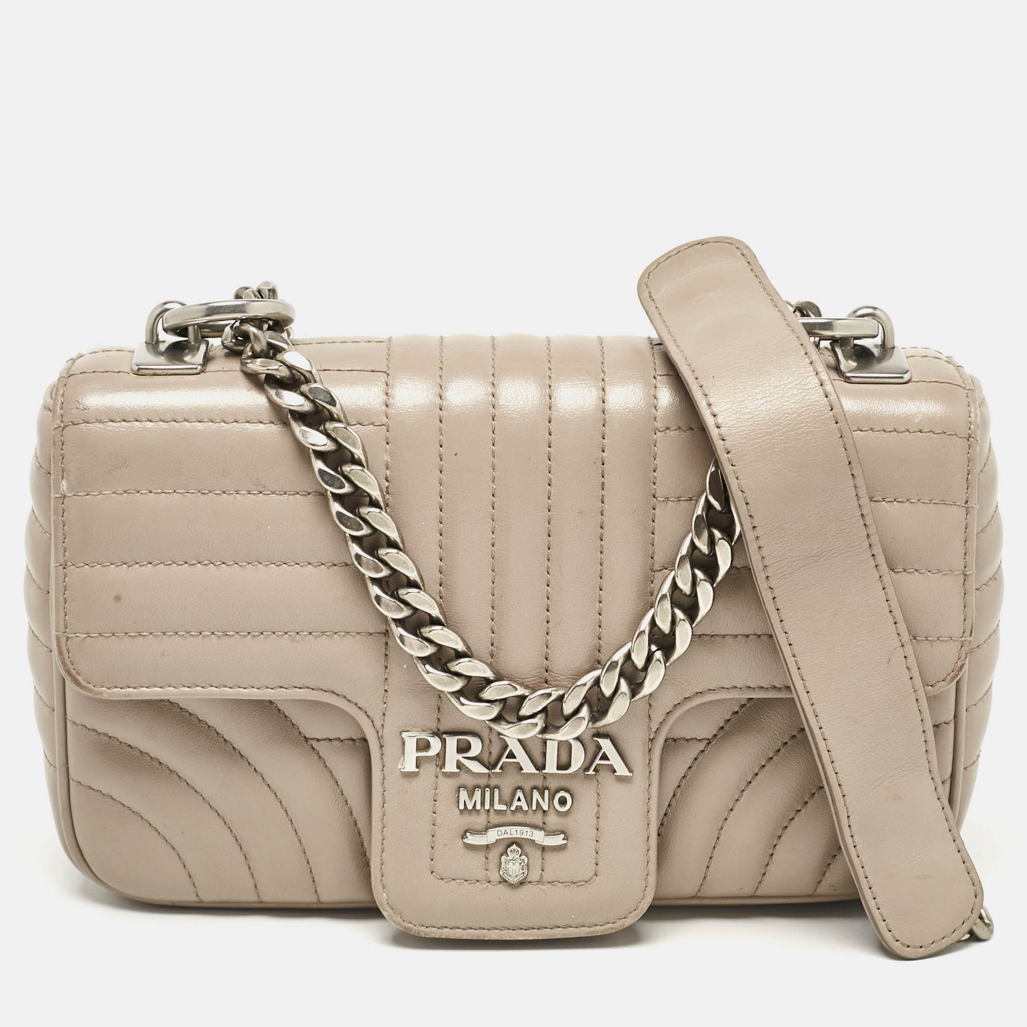 

Prada Grey Diagramme Leather Flap Crossbody Bag