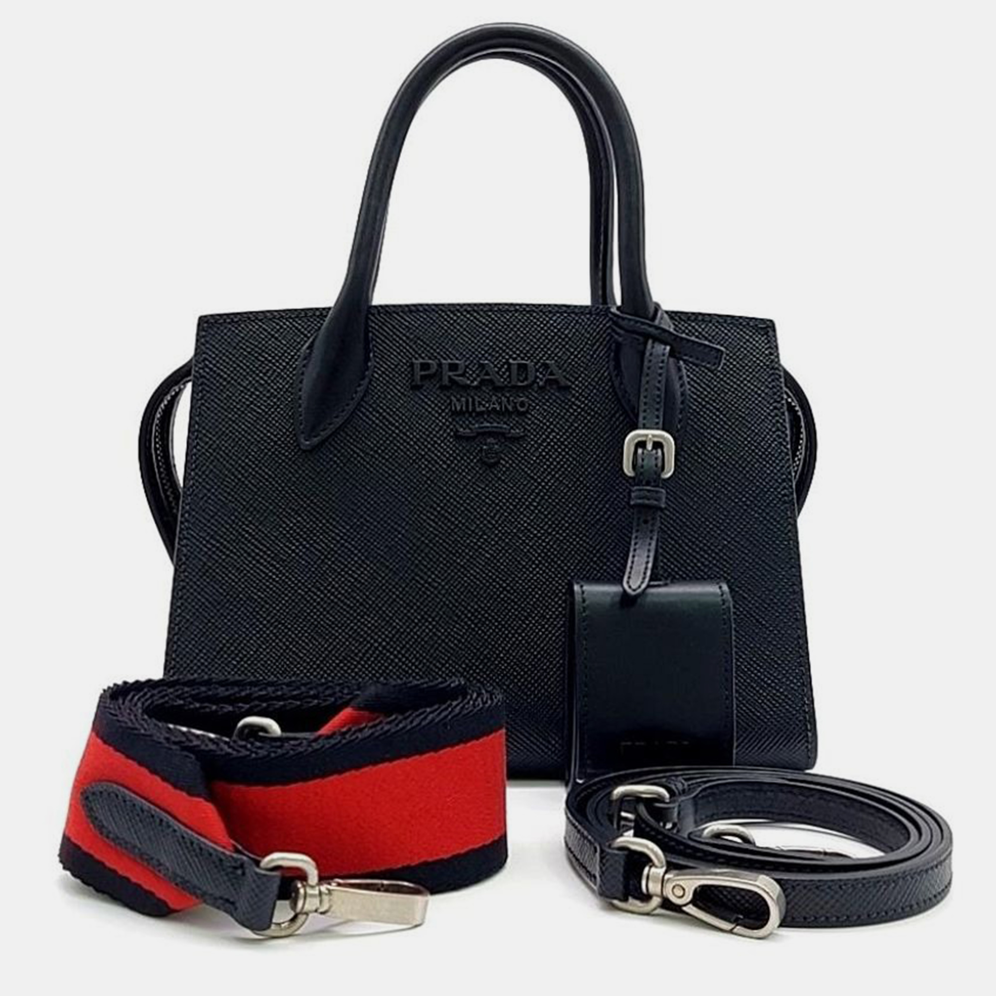 

Prada Saffiano Monochrome Tote and Shoulder Bag, Black