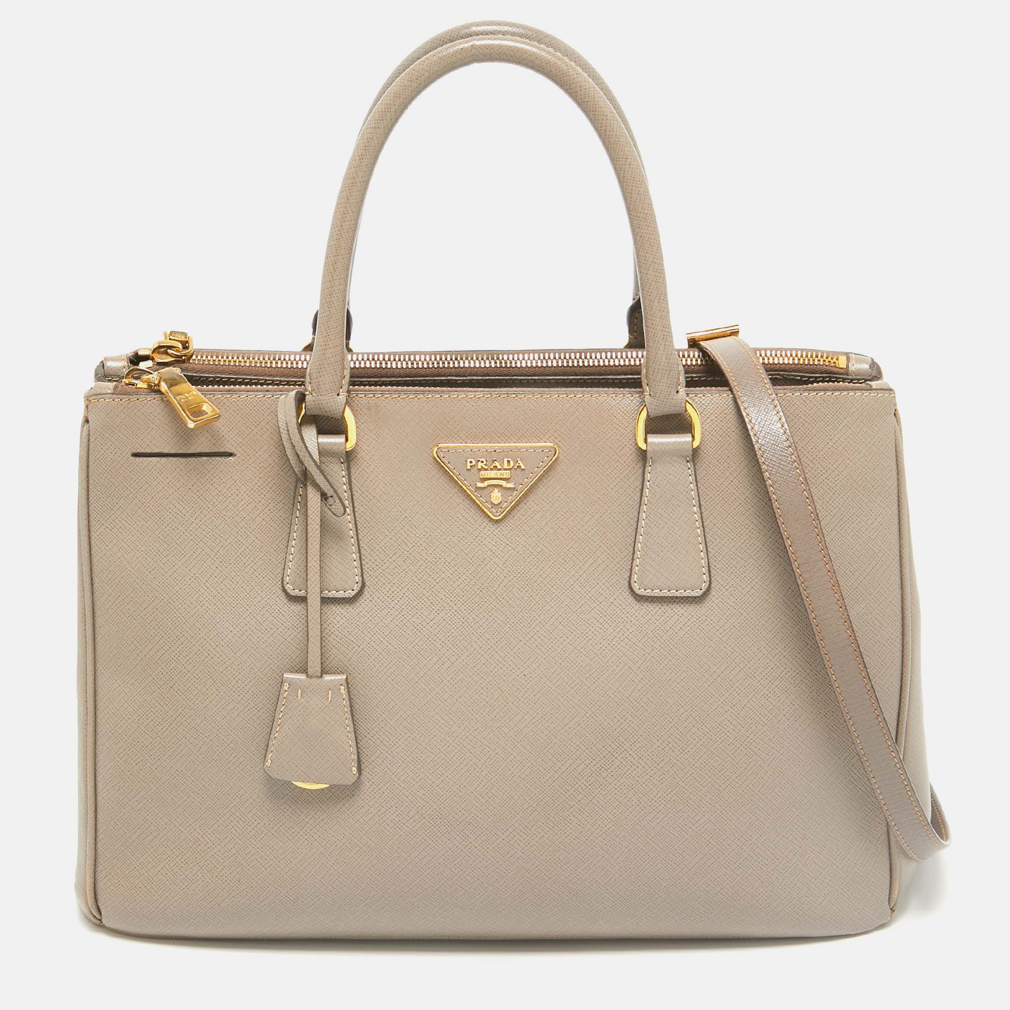 

Prada Grey Saffiano Lux Leather  Double Zip Tote