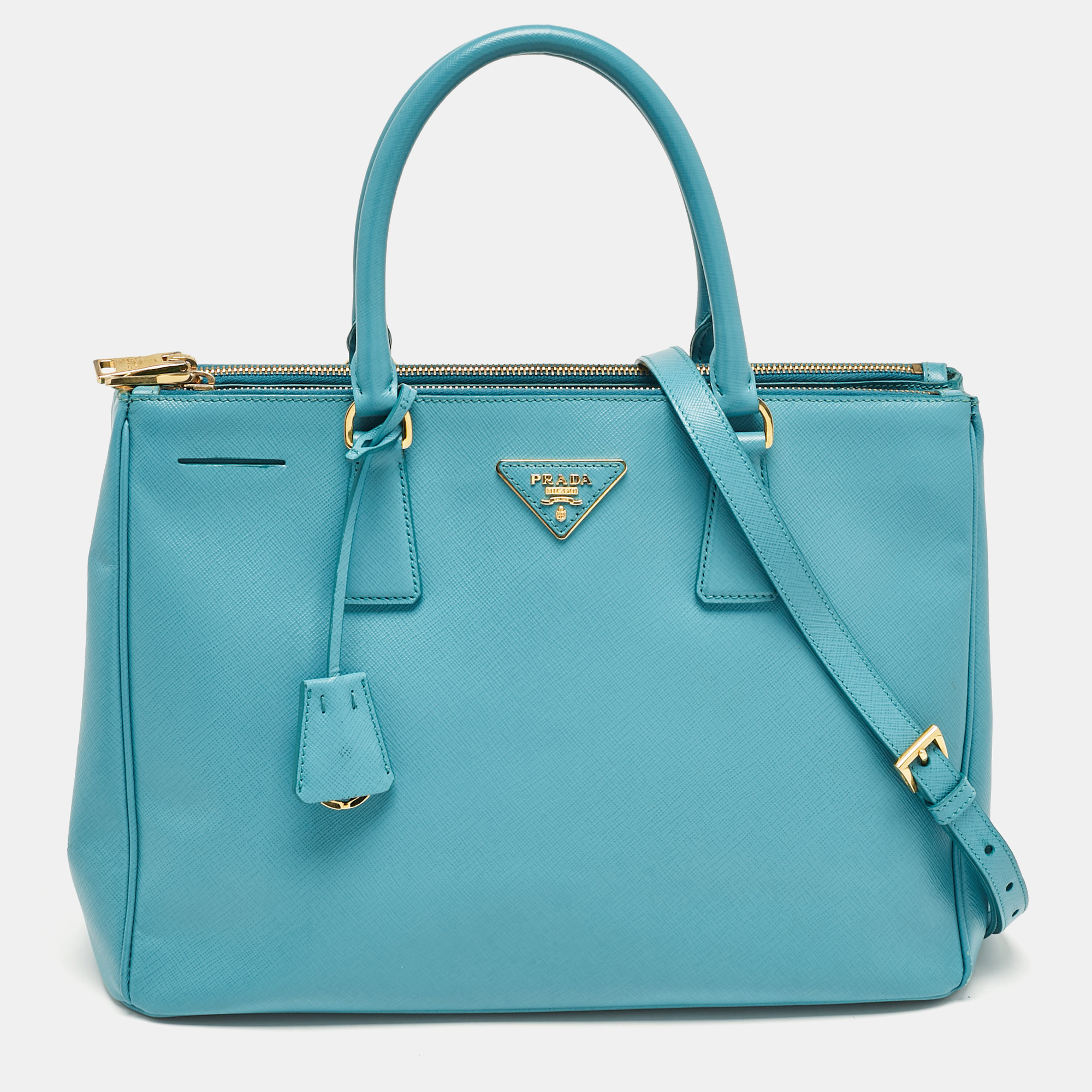 

Prada Turquoise Saffiano Leather  Double Zip Tote, Green